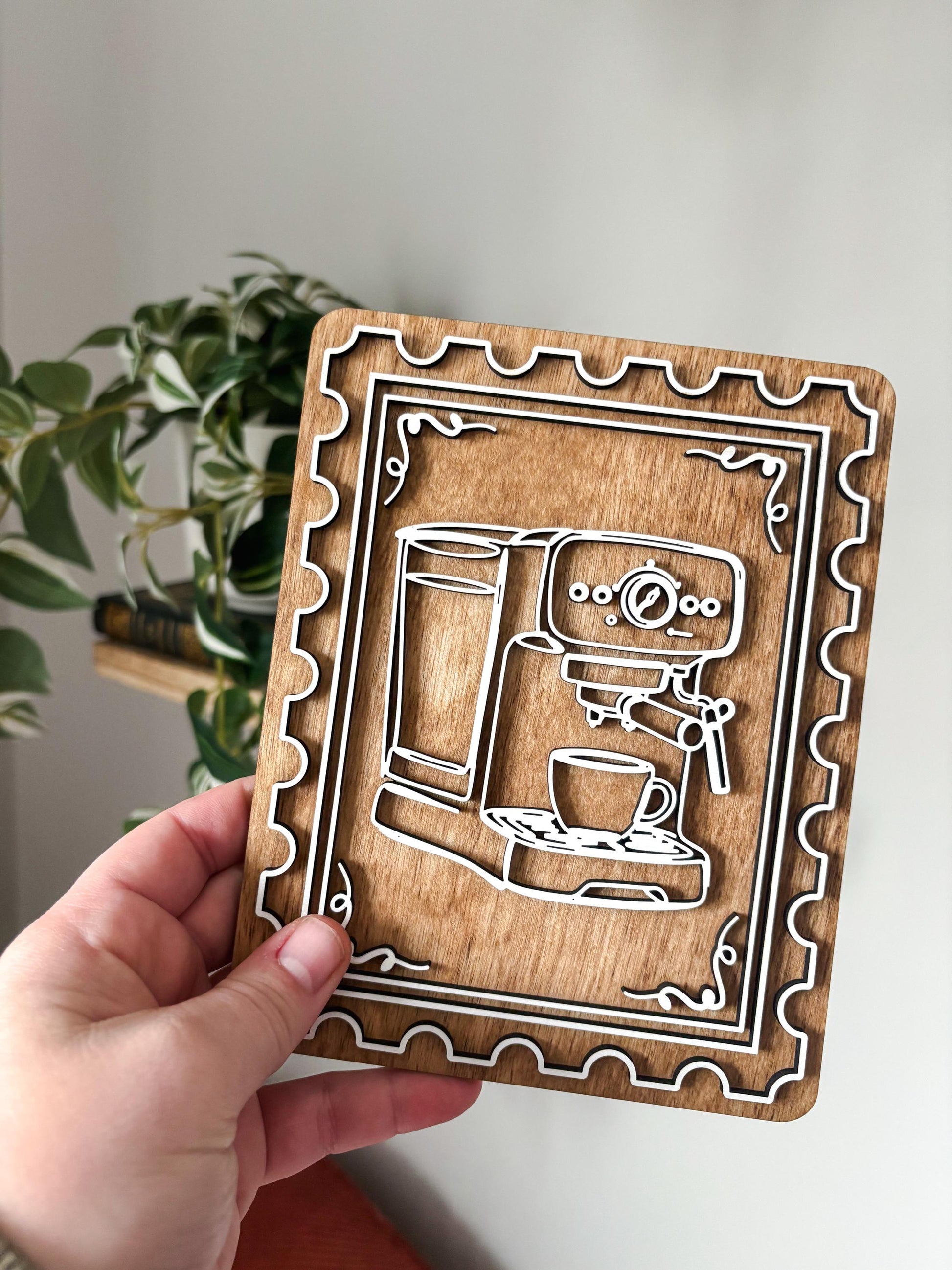 Coffee Bar Decor, Espresso Stamp Art, Wood Coffee Lover Gift, Minimalist Kitchen Decor, Coffee Station Decor, Modern Coffee Wall Art