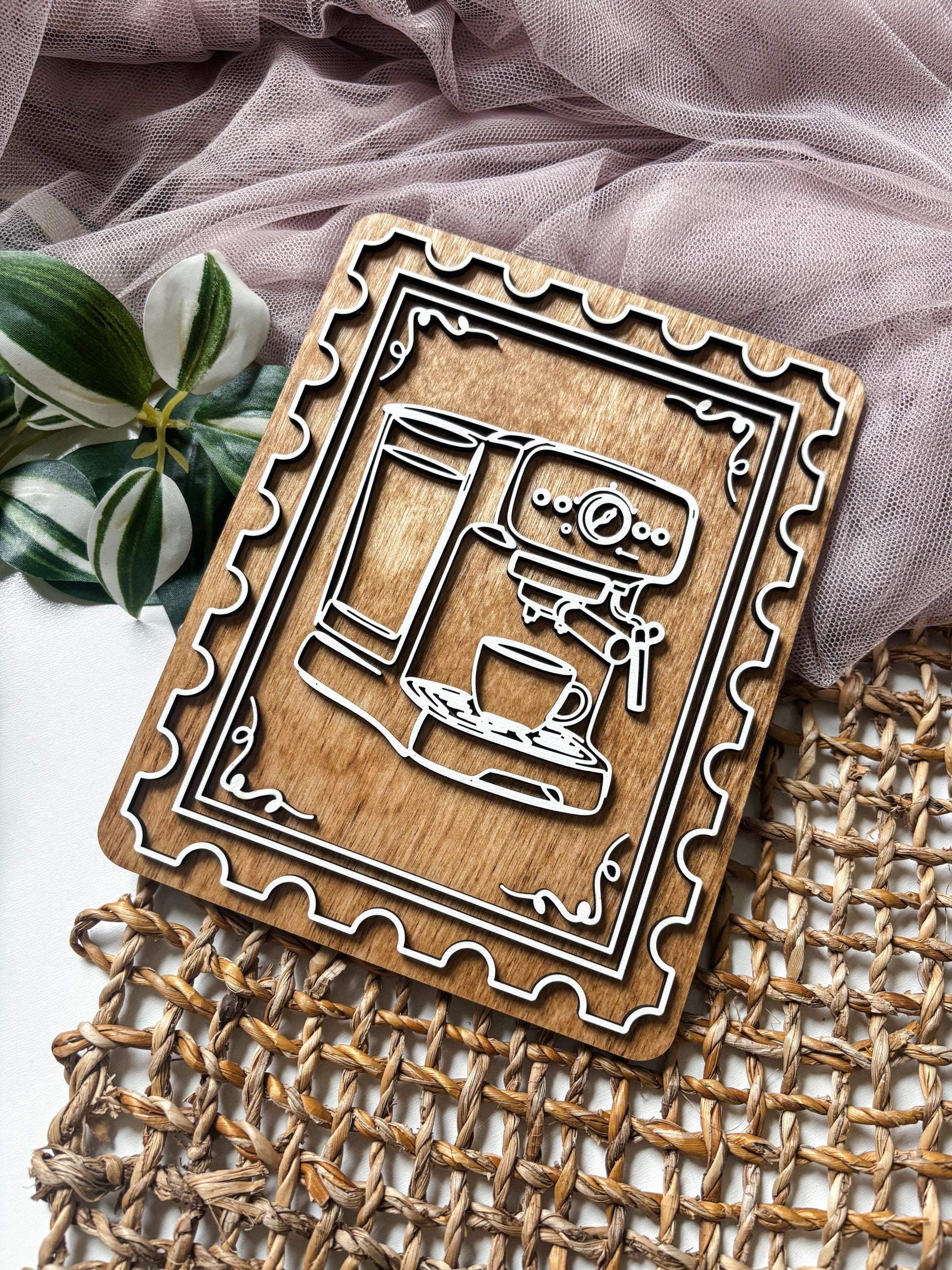 Coffee Bar Decor, Espresso Stamp Art, Wood Coffee Lover Gift, Minimalist Kitchen Decor, Coffee Station Decor, Modern Coffee Wall Art