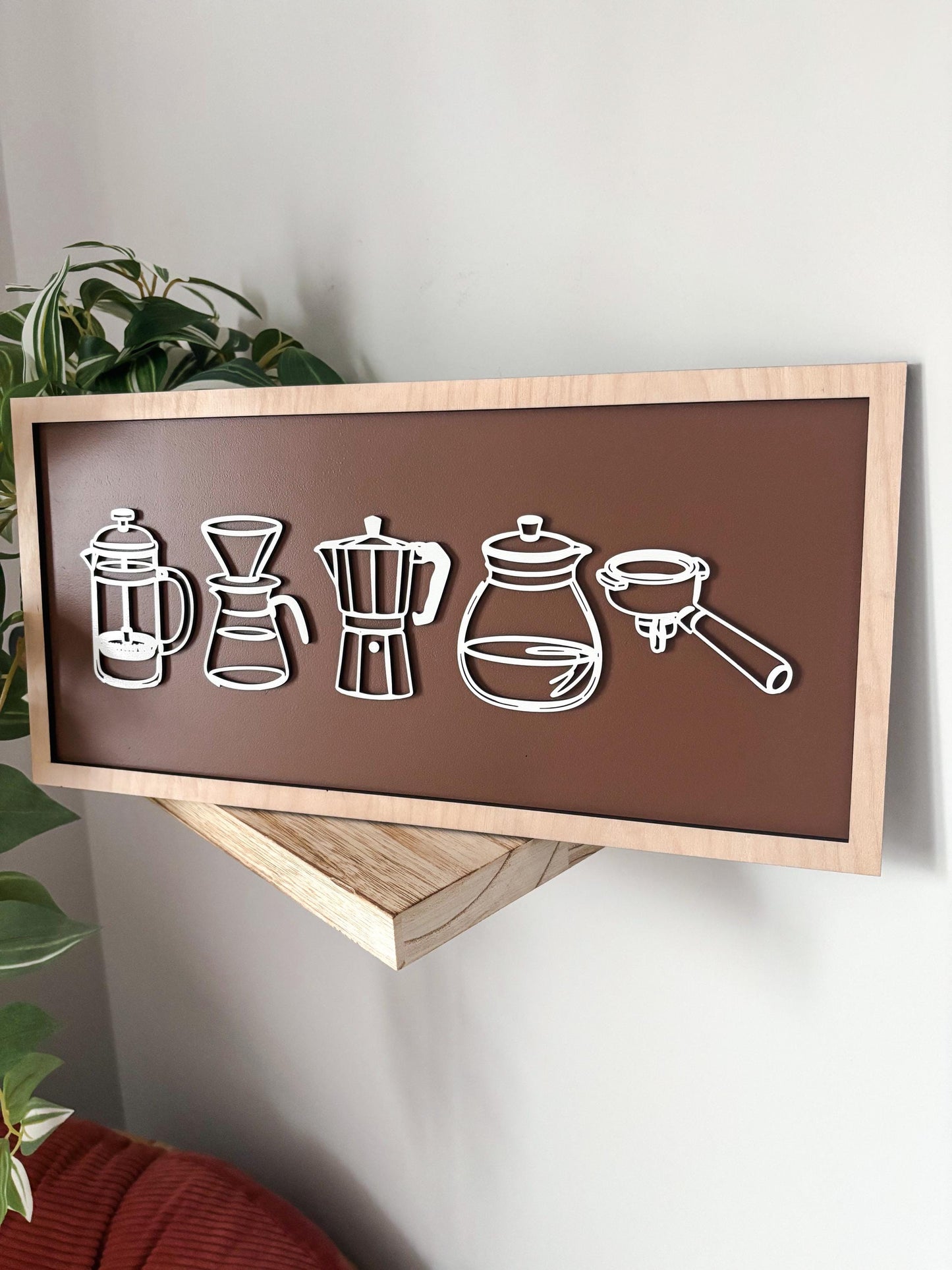 Coffee Bar Decor, Espresso Pour Over Art, Wood Coffee Lover Gift, Minimalist Kitchen Decor, Coffee Station Decor, Modern Coffee Wall Art