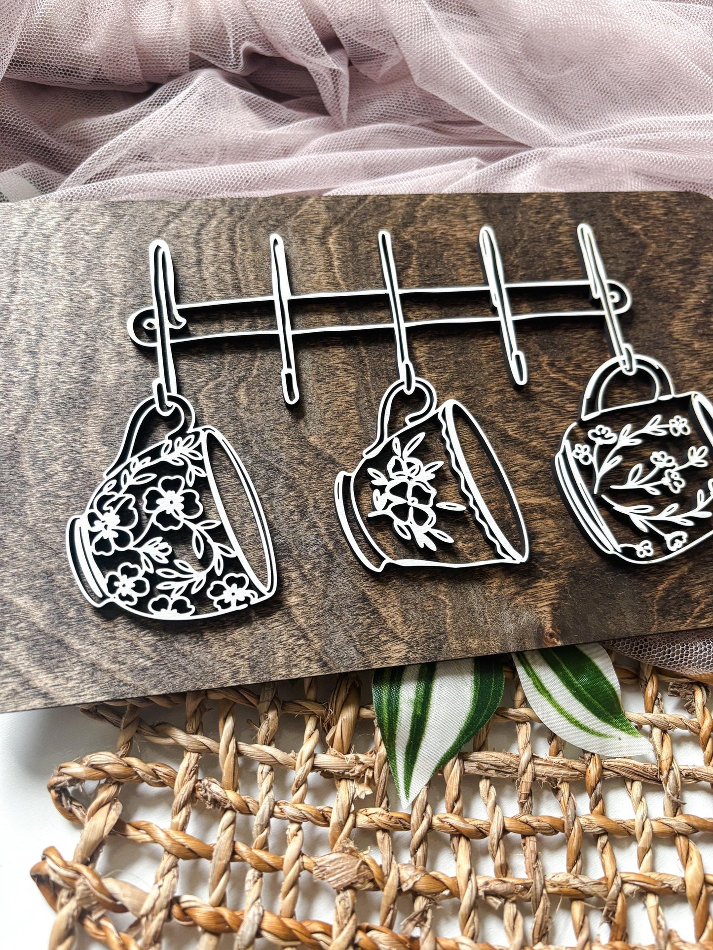 Hanging Mugs Coffee Bar Decor, Wood Coffee Lover Gift, Minimalist Kitchen Decor, Coffee Station Decor, Modern Coffee Wall Art