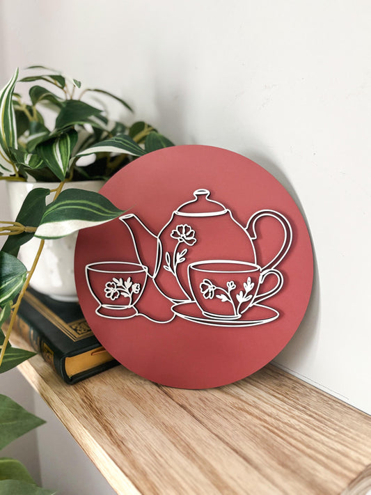 Tea Lover Wall Art, Teapot and Teacup Decor, Tea Bar Decor, Kitchen Tea Decor, Cottagecore Tea Art, Tea Time Wall Decor, Gift for Tea Lover