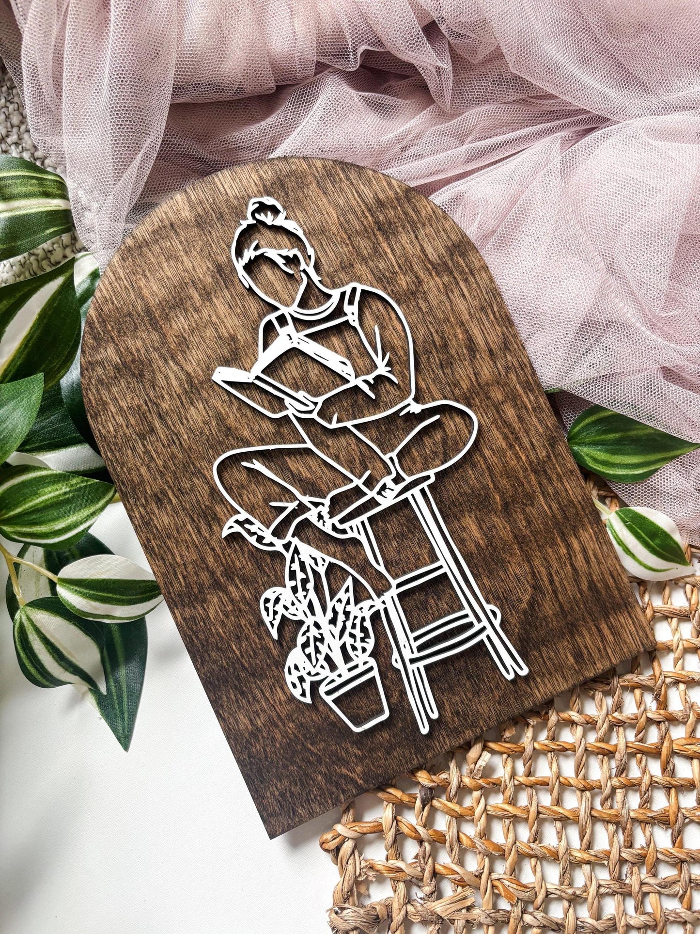 Reading Girl Wall Art, Book Lover Decor, Cozy Reading Nook Decor, Bookish Wall Art, Reader Gift, Cottagecore Line Art, Plant Lover Art