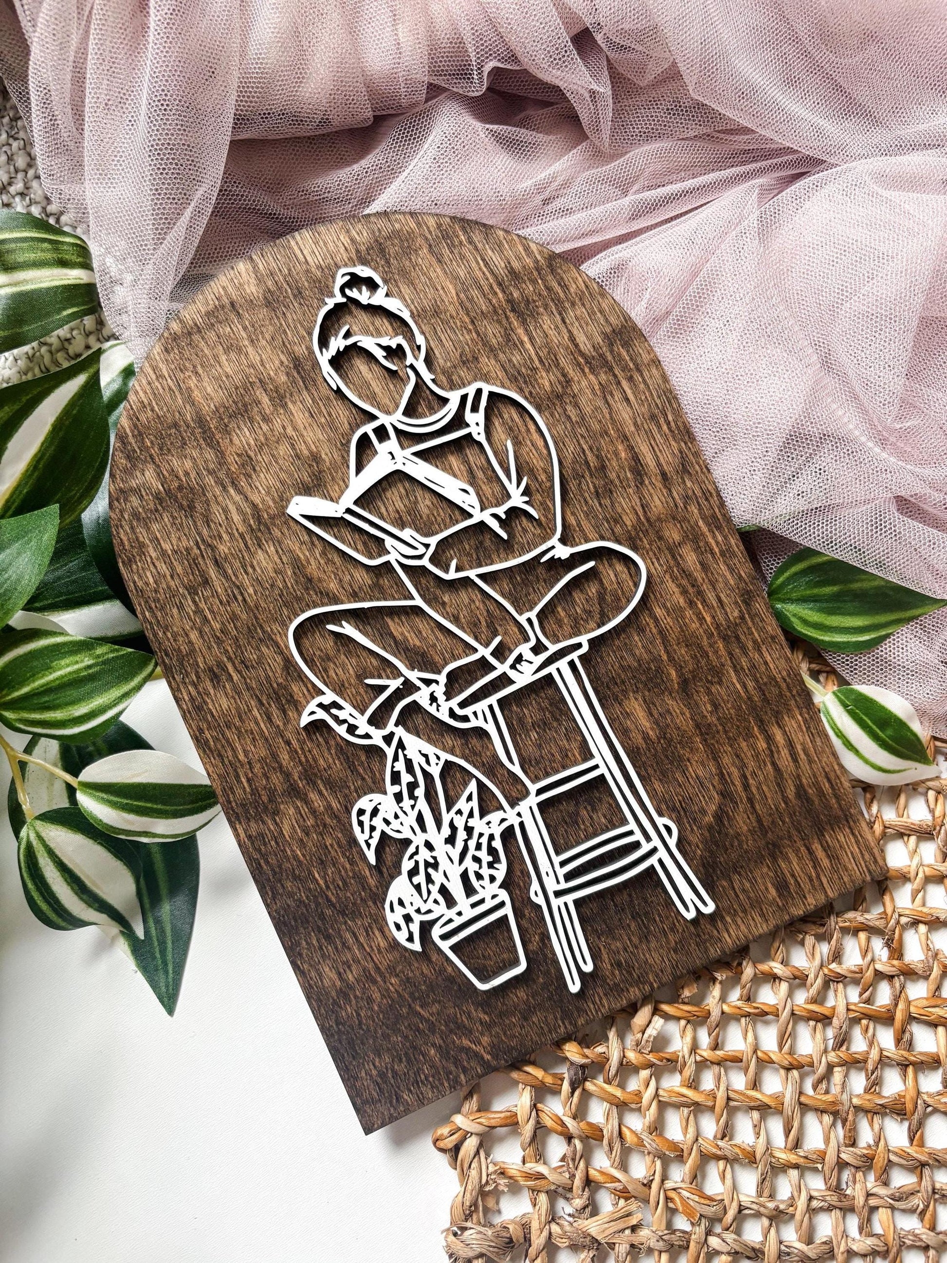 Reading Girl Wall Art, Book Lover Decor, Cozy Reading Nook Decor, Bookish Wall Art, Reader Gift, Cottagecore Line Art, Plant Lover Art