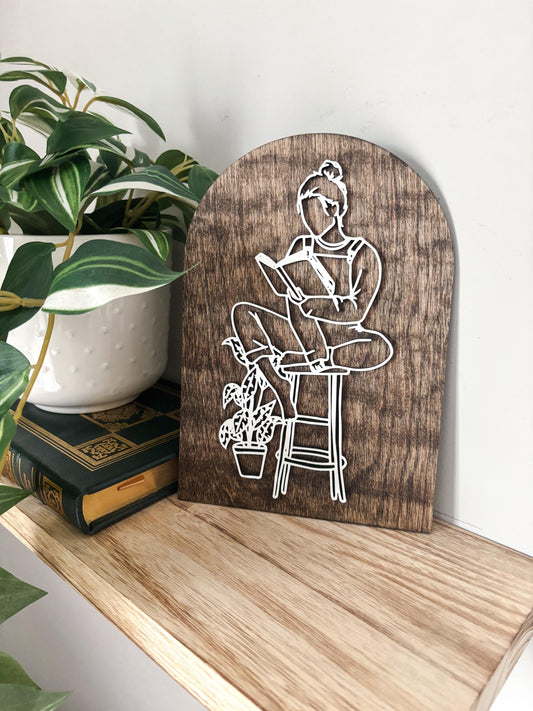 Reading Girl Wall Art, Book Lover Decor, Cozy Reading Nook Decor, Bookish Wall Art, Reader Gift, Cottagecore Line Art, Plant Lover Art
