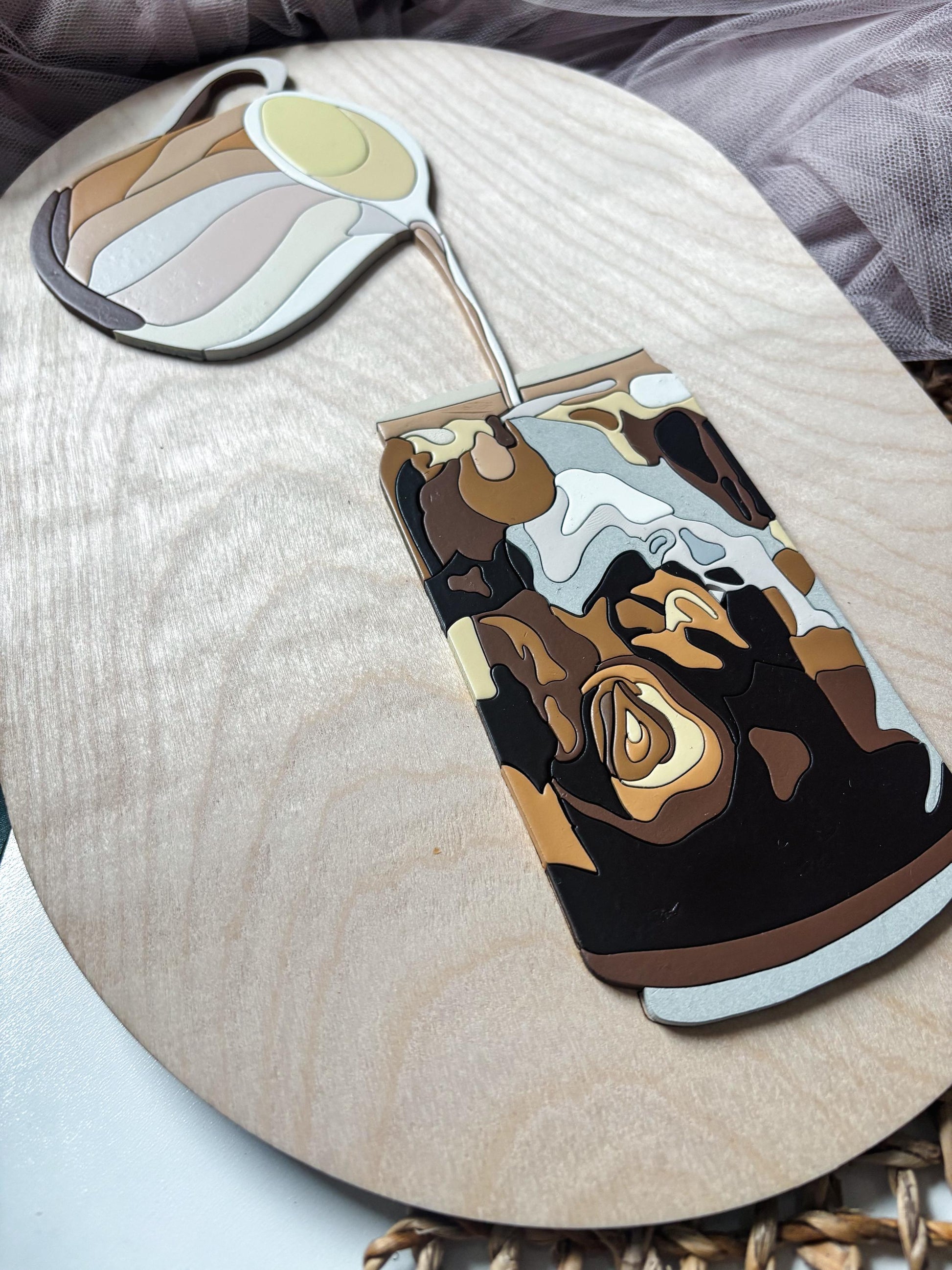 Iced Coffee Wall Art, Hand Painted Laser Cut Color Block Coffee Sign, Hand Painted Wall Decor, Feminine Wall Art, Cozy Boho Home Decor