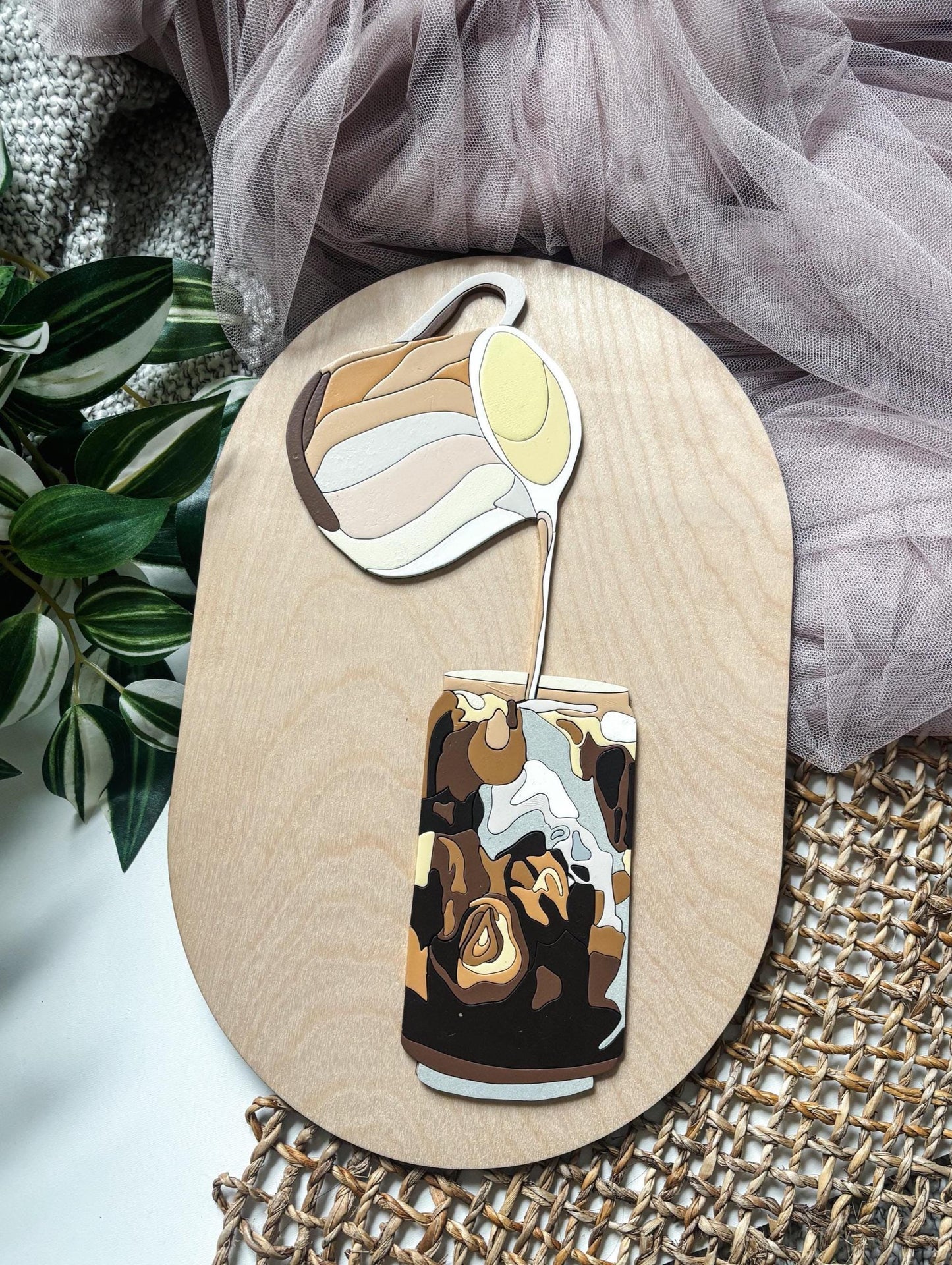 Iced Coffee Wall Art, Hand Painted Laser Cut Color Block Coffee Sign, Hand Painted Wall Decor, Feminine Wall Art, Cozy Boho Home Decor