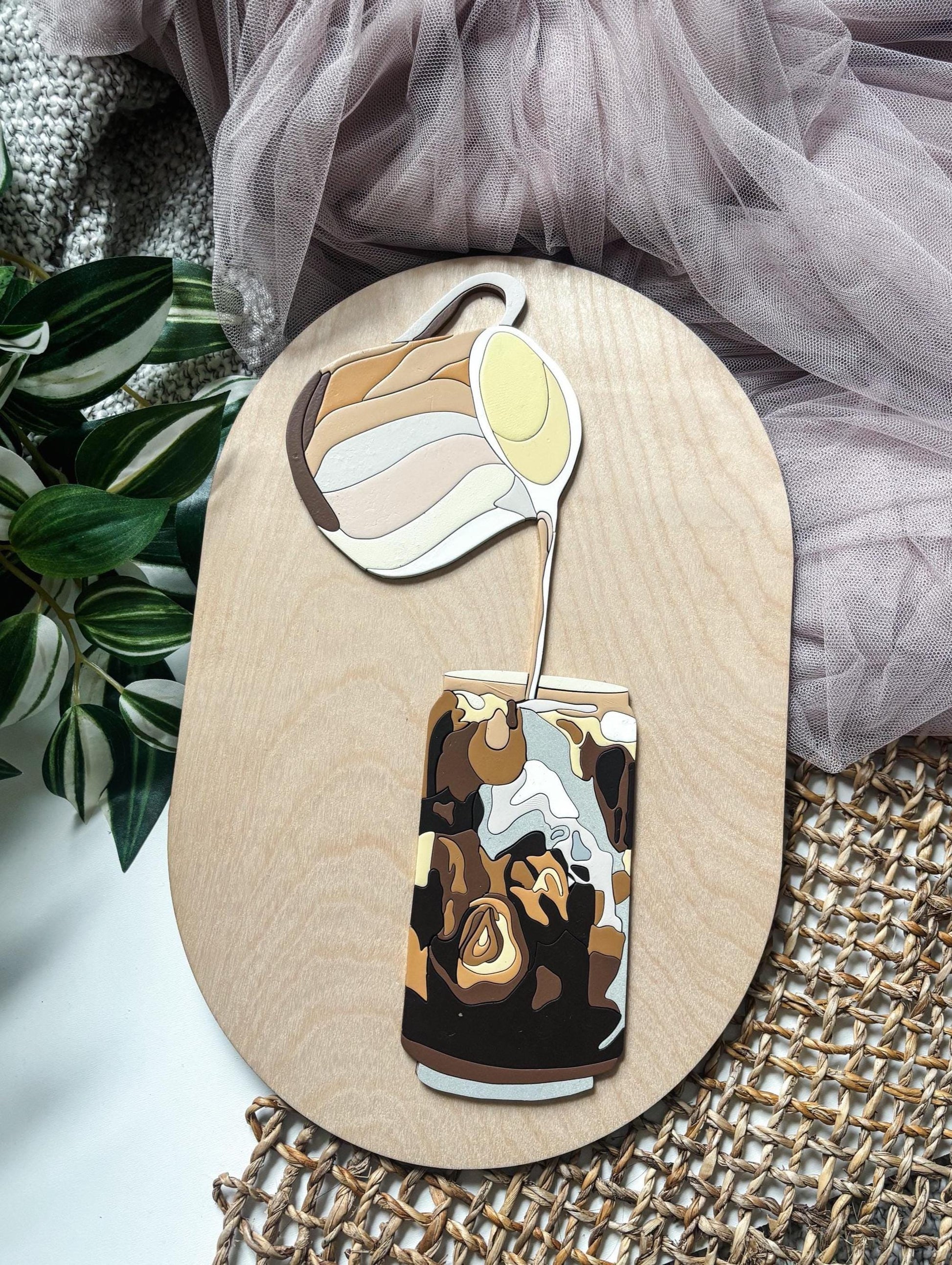 Iced Coffee Wall Art, Hand Painted Laser Cut Color Block Coffee Sign, Hand Painted Wall Decor, Feminine Wall Art, Cozy Boho Home Decor