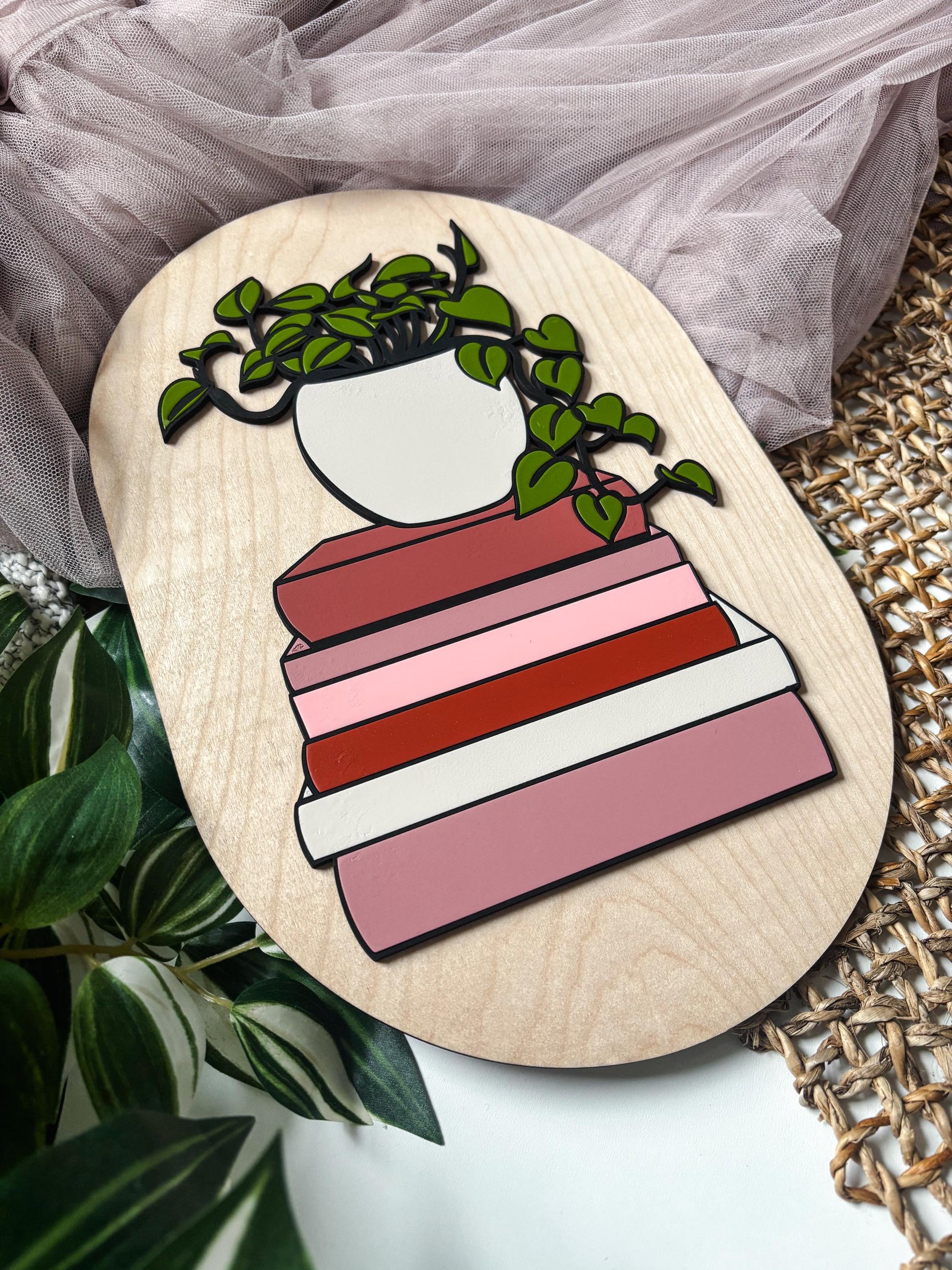 Book Stack Wall Art with Plant, Book Lover Gift, Reader Decor, Literary Wall Art, Bookish Decor, Plant Lover Gift, Cozy Home Decor