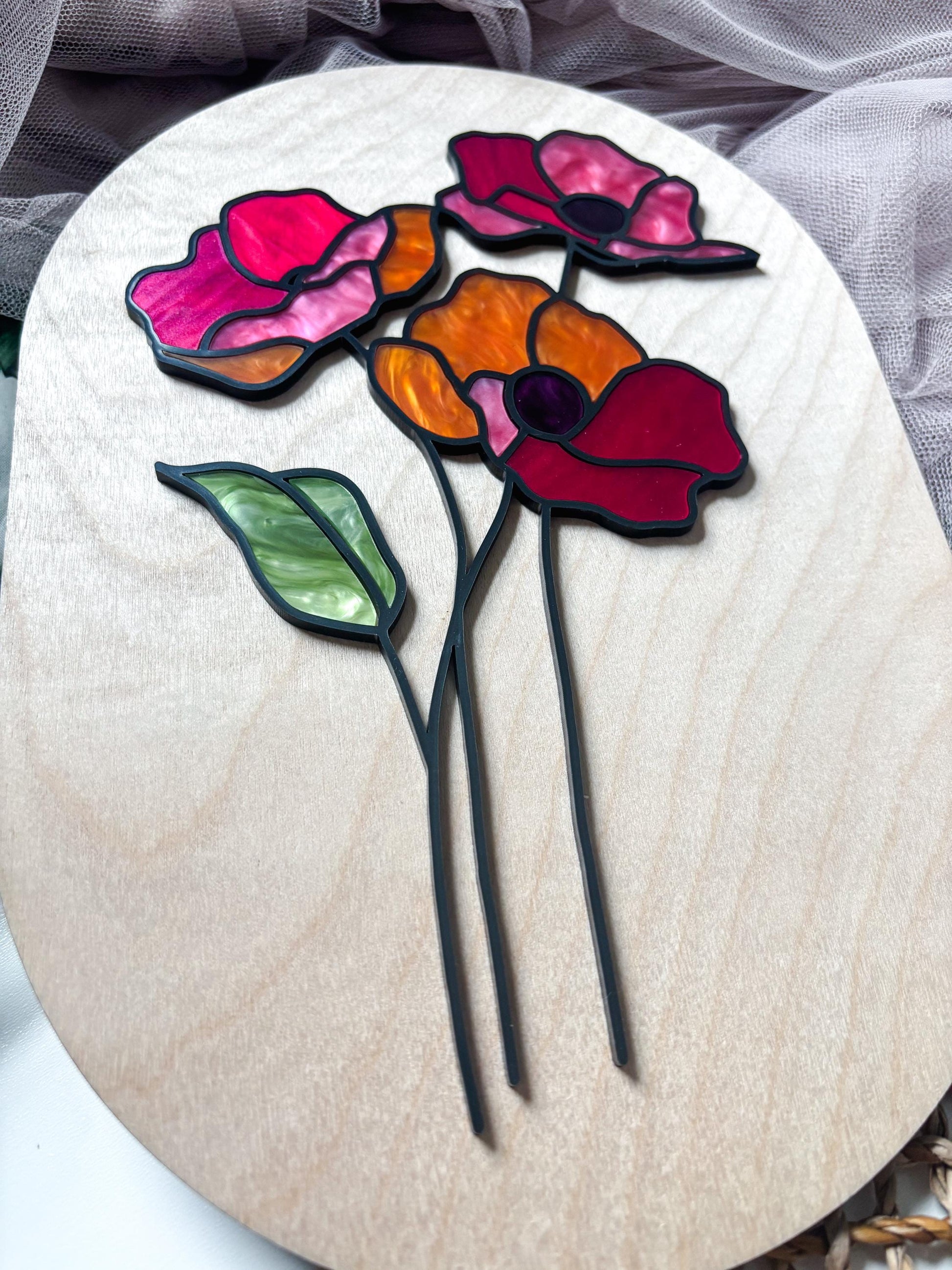 Floral Wall Art, Faux Stained Glass Style Flower Decor, Botanical Wall Decor, Cottagecore Wall Art, Boho Home Decor, Nature Inspired Gift