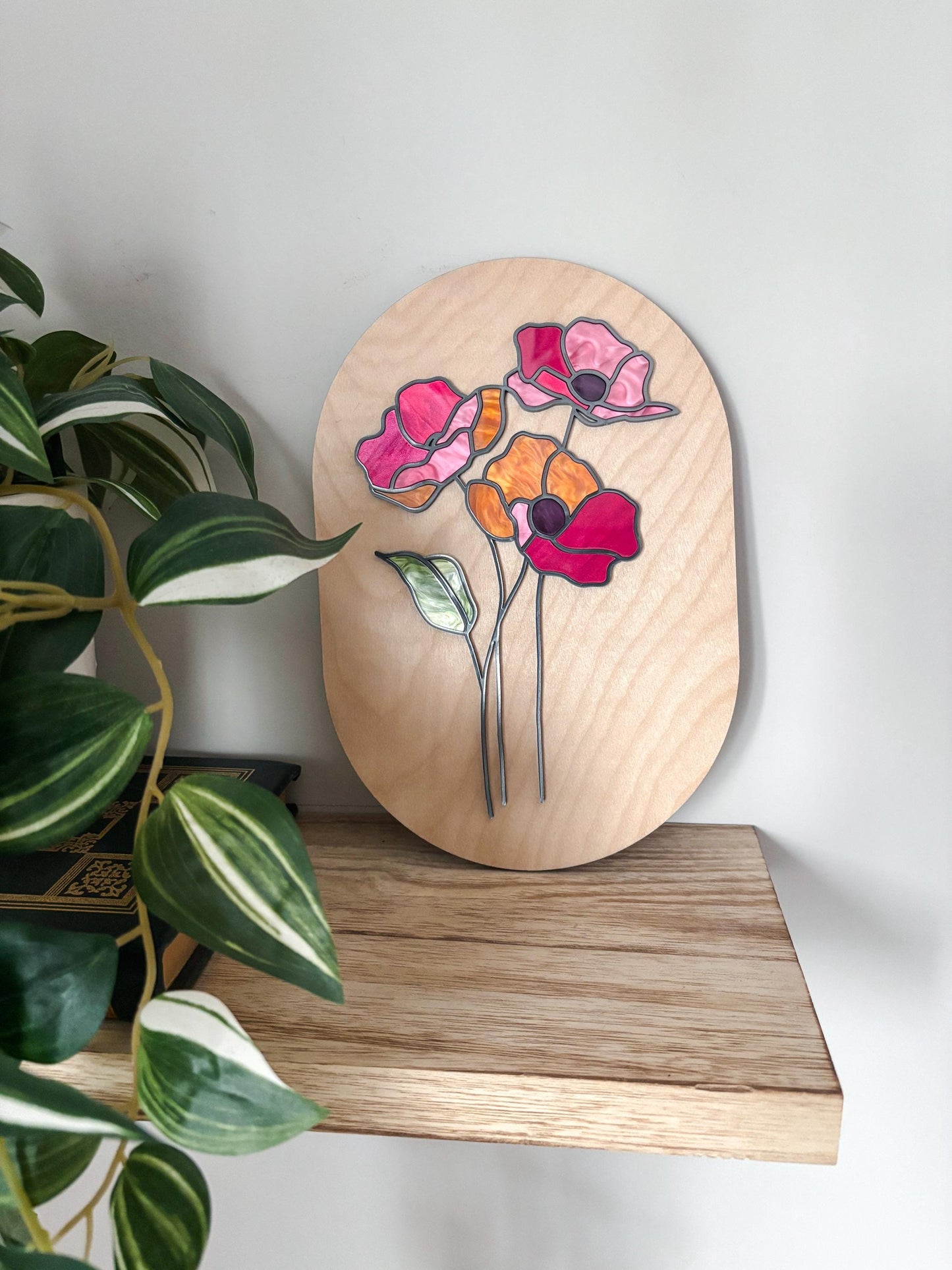 Floral Wall Art, Faux Stained Glass Style Flower Decor, Botanical Wall Decor, Cottagecore Wall Art, Boho Home Decor, Nature Inspired Gift