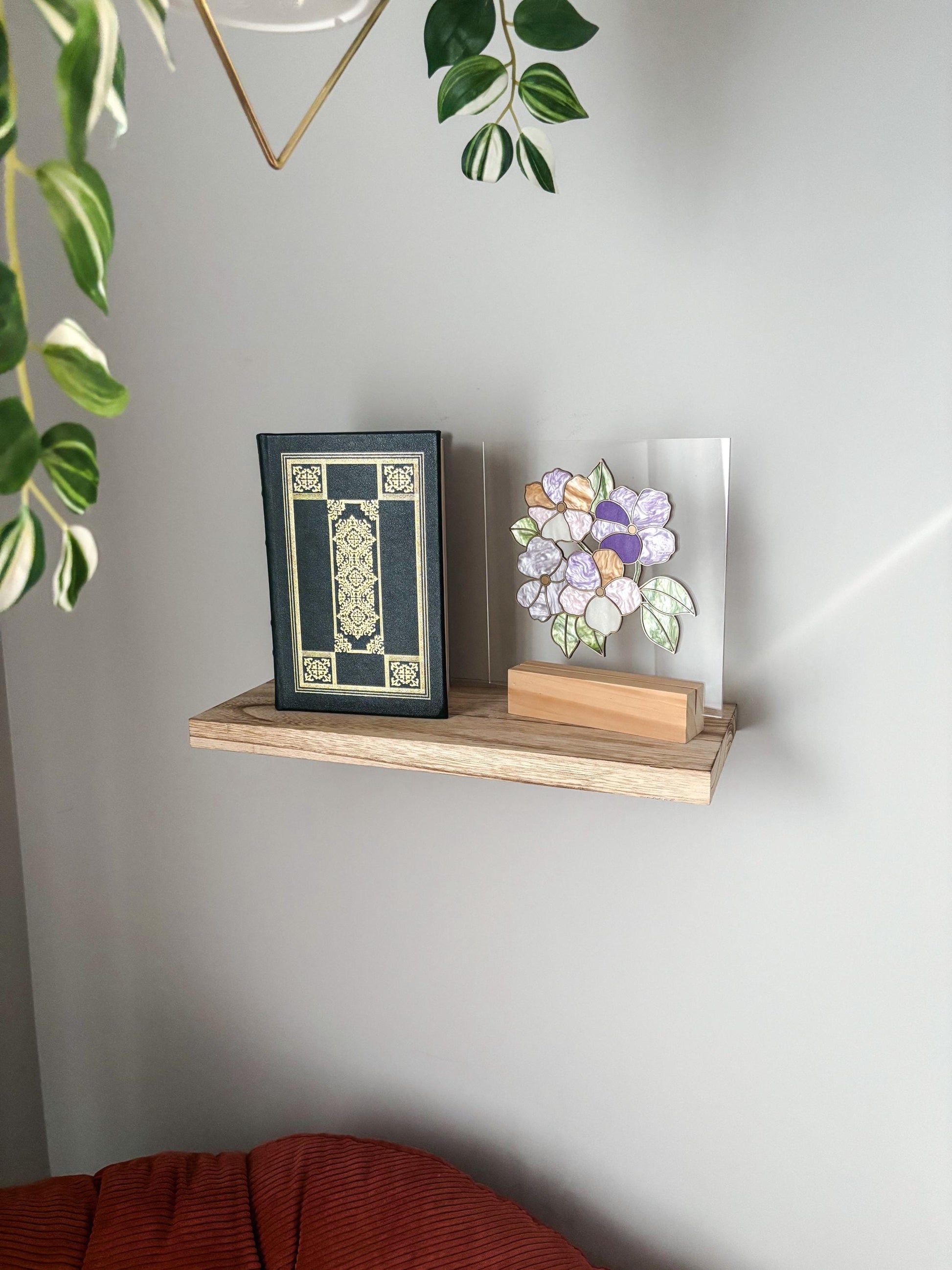 Pastel Floral Acrylic Desk Decor, Stained Glass Style Flower Art, Botanical Bookshelf Decor with Stand, Cottagecore Gift for Flower Lovers