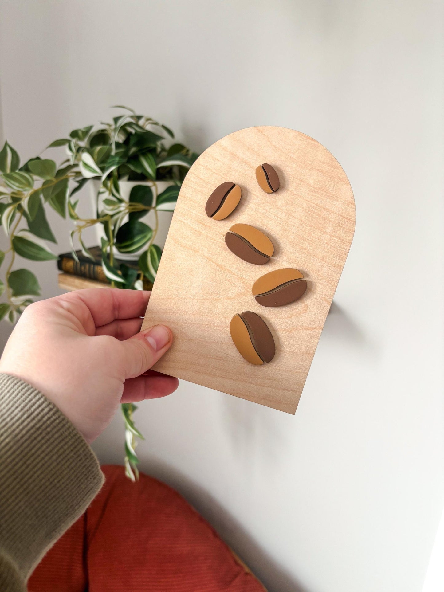 Coffee Bar Decor, Hand Painted Coffee Bean Decor, Coffee Lover Gift, Minimalist Kitchen Decor, Coffee Station Decor, Modern Coffee Wall Art