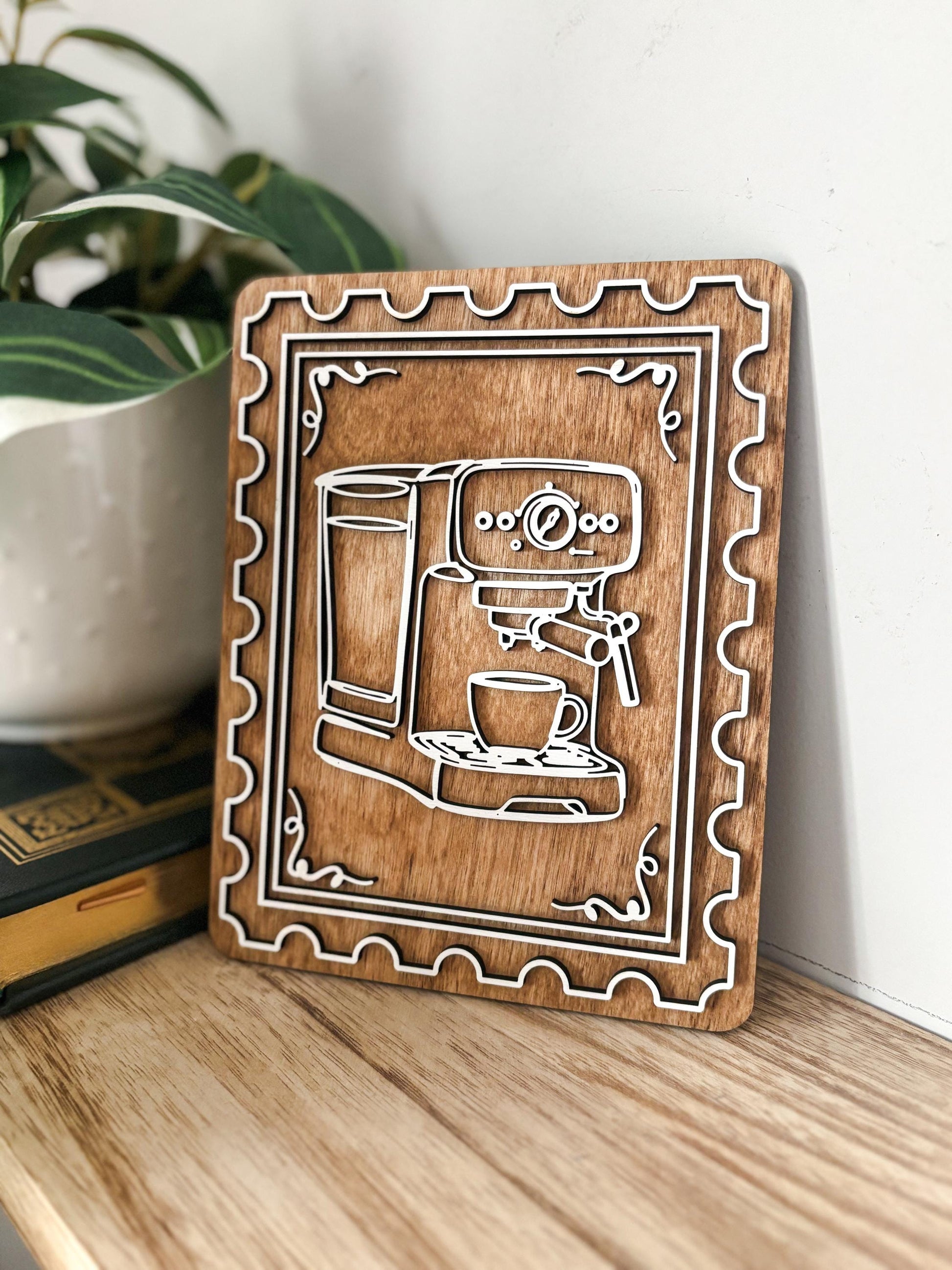 Coffee Bar Decor, Espresso Stamp Art, Wood Coffee Lover Gift, Minimalist Kitchen Decor, Coffee Station Decor, Modern Coffee Wall Art