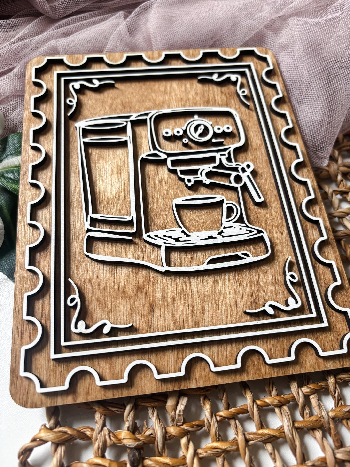Coffee Bar Decor, Espresso Stamp Art, Wood Coffee Lover Gift, Minimalist Kitchen Decor, Coffee Station Decor, Modern Coffee Wall Art