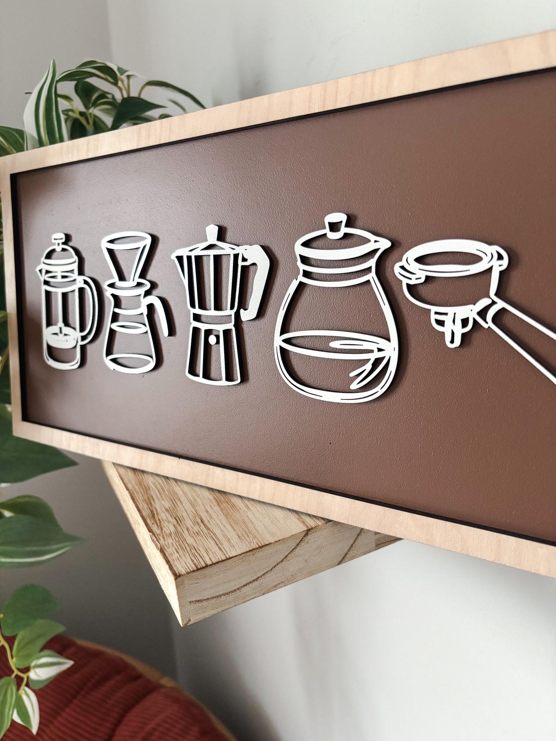 Coffee Bar Decor, Espresso Pour Over Art, Wood Coffee Lover Gift, Minimalist Kitchen Decor, Coffee Station Decor, Modern Coffee Wall Art