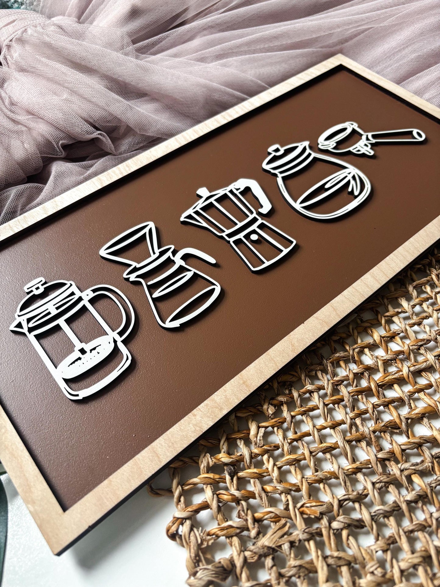 Coffee Bar Decor, Espresso Pour Over Art, Wood Coffee Lover Gift, Minimalist Kitchen Decor, Coffee Station Decor, Modern Coffee Wall Art