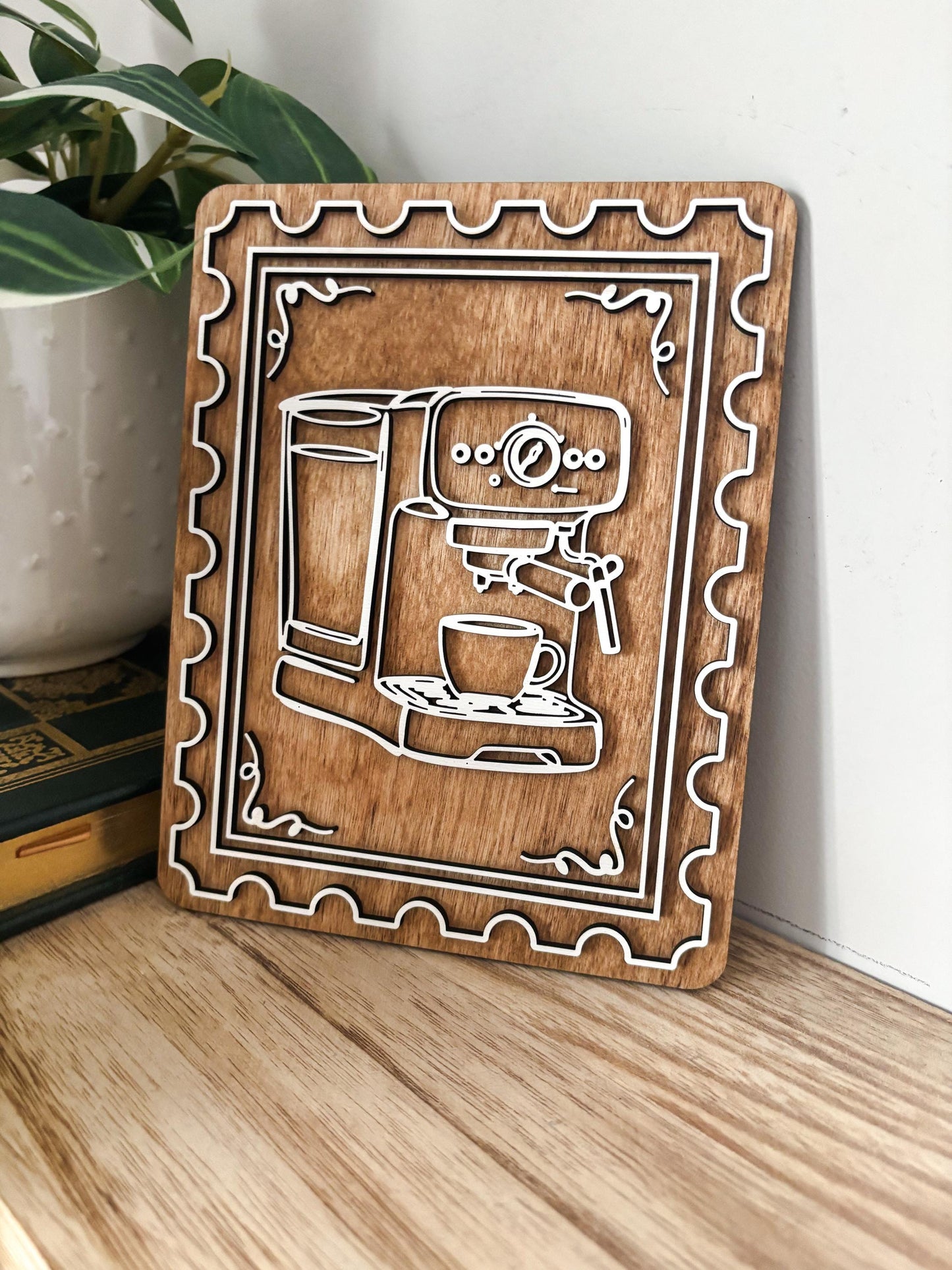 Coffee Bar Decor, Espresso Stamp Art, Wood Coffee Lover Gift, Minimalist Kitchen Decor, Coffee Station Decor, Modern Coffee Wall Art