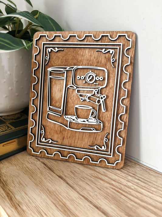 Coffee Bar Decor, Espresso Stamp Art, Wood Coffee Lover Gift, Minimalist Kitchen Decor, Coffee Station Decor, Modern Coffee Wall Art