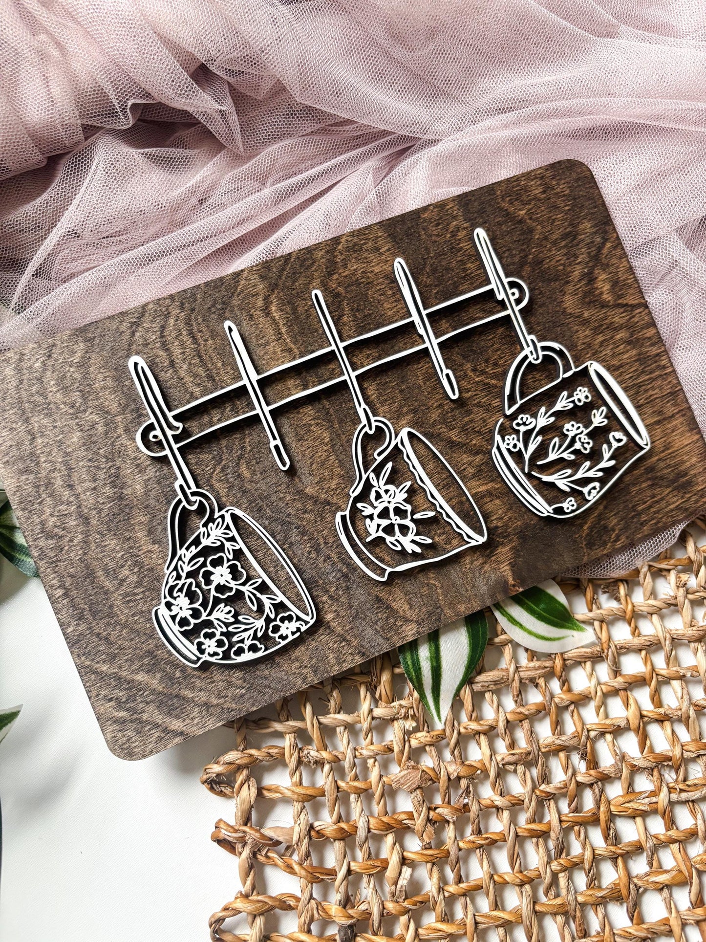 Hanging Mugs Coffee Bar Decor, Wood Coffee Lover Gift, Minimalist Kitchen Decor, Coffee Station Decor, Modern Coffee Wall Art