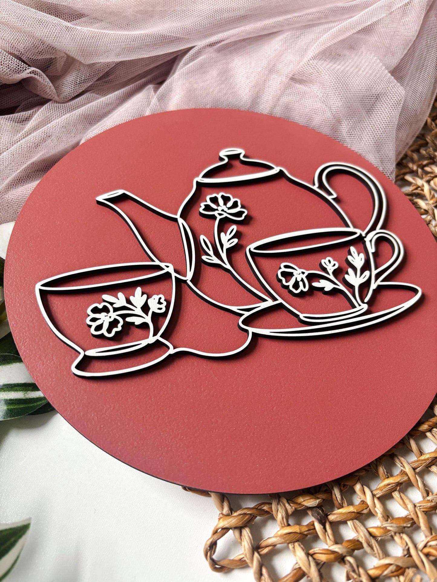 Tea Lover Wall Art, Teapot and Teacup Decor, Tea Bar Decor, Kitchen Tea Decor, Cottagecore Tea Art, Tea Time Wall Decor, Gift for Tea Lover