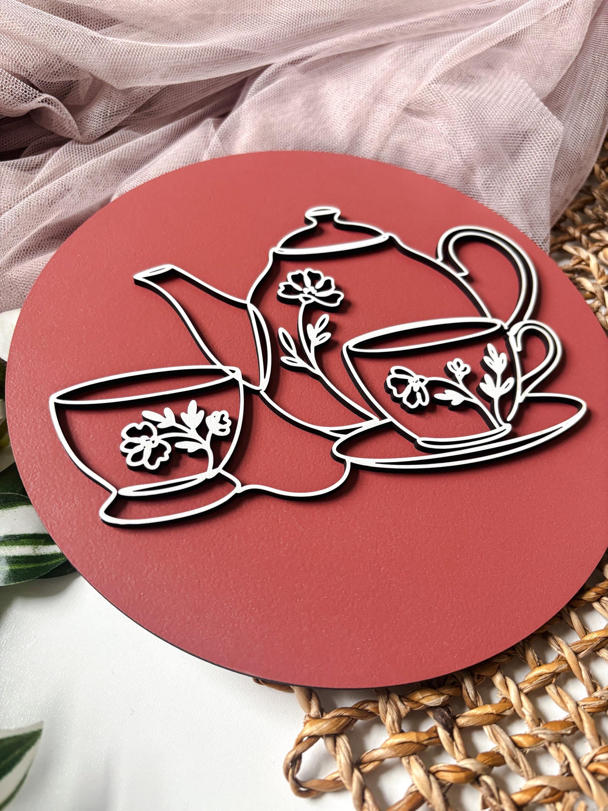 Tea Lover Wall Art, Teapot and Teacup Decor, Tea Bar Decor, Kitchen Tea Decor, Cottagecore Tea Art, Tea Time Wall Decor, Gift for Tea Lover