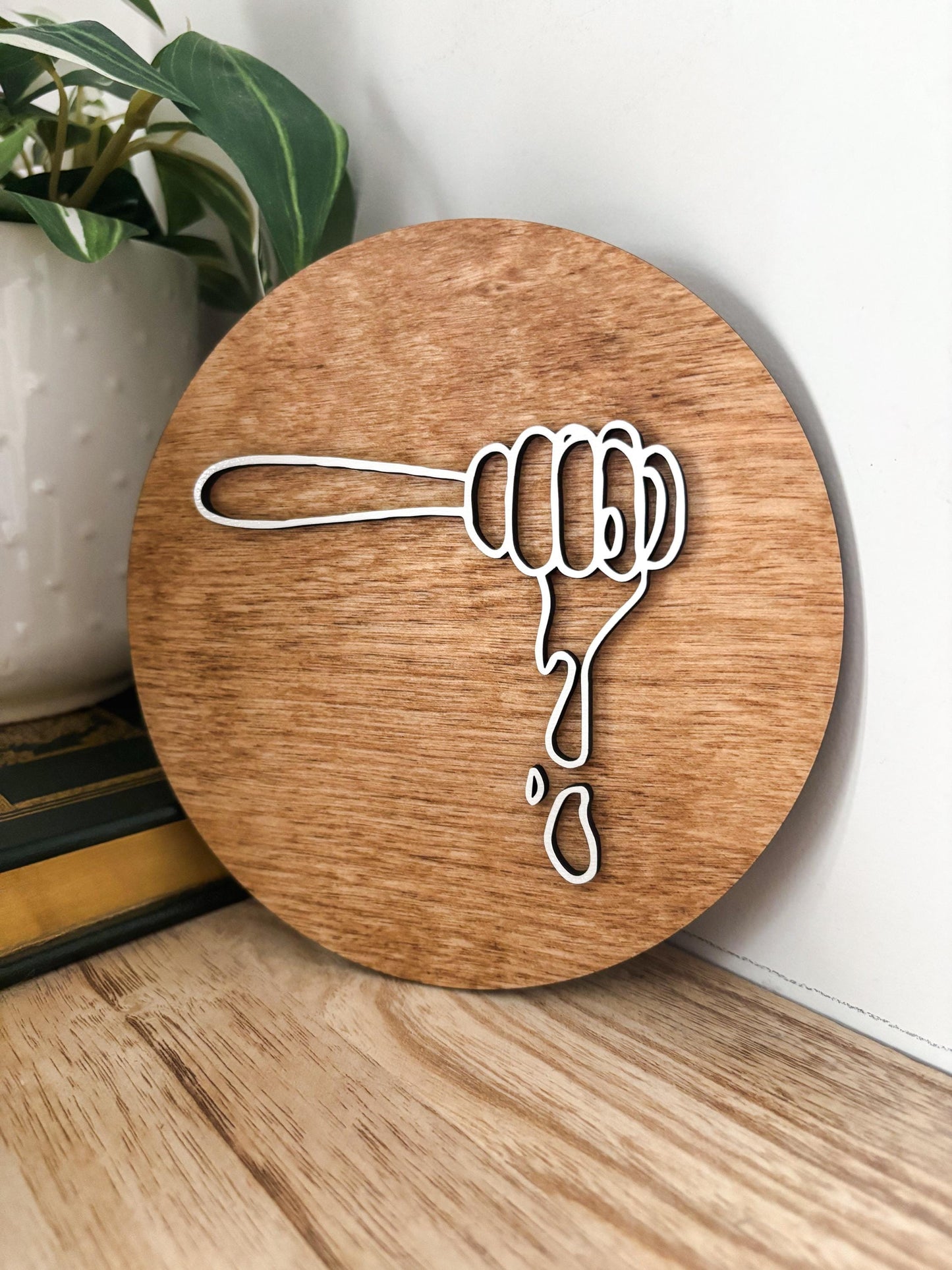 Honey Dipper Wall Decor, Honey Drip Kitchen Sign, Mini Bee Lover Gift, Line Art Honey Spoon Wall Art, Tea Lover Gift, Cottagecore Kitchen