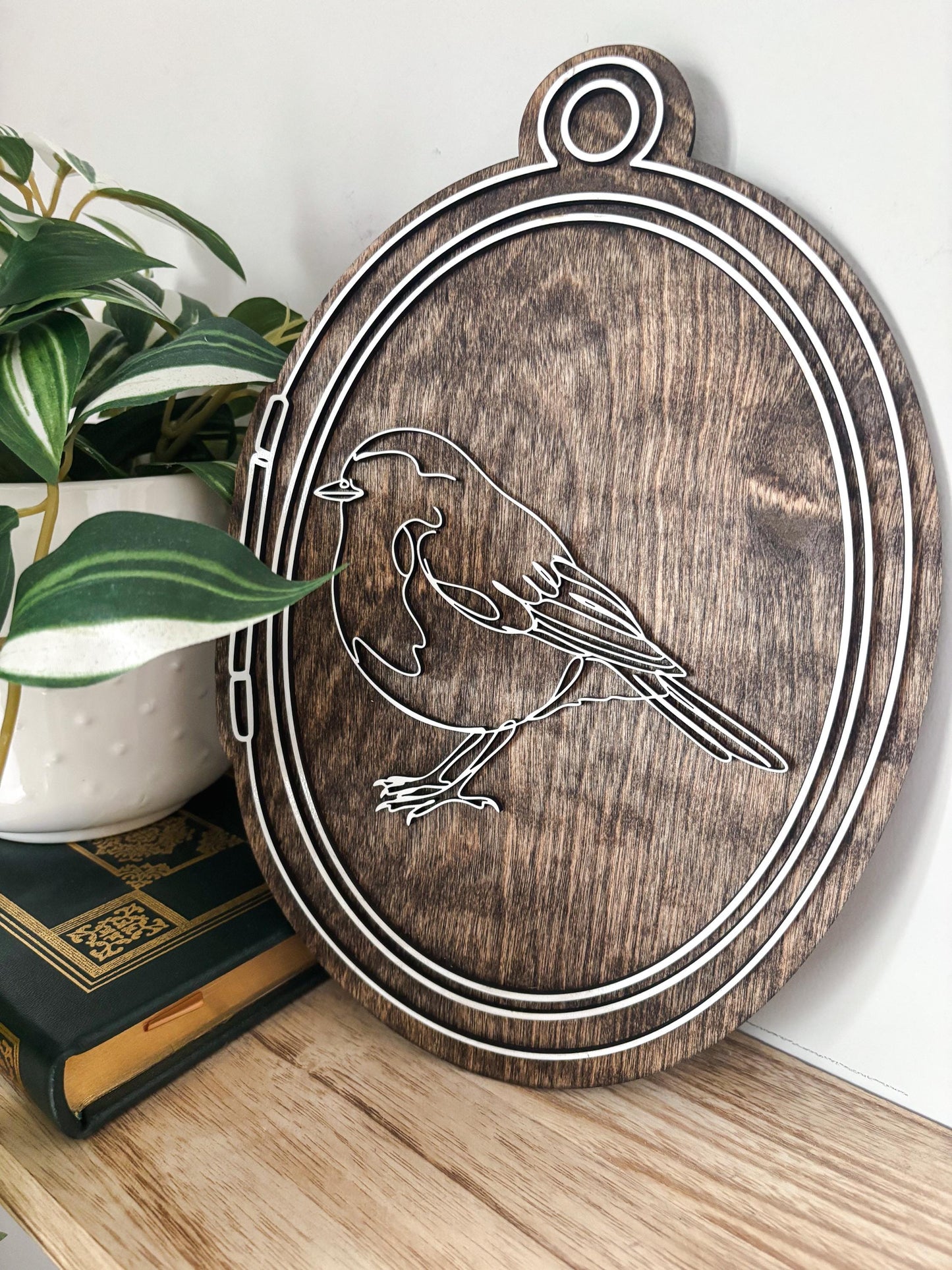 Bird Locket Wall Art, Line Art Bird Wall Decor, Nature Lover Gift, Cottagecore Home Decor