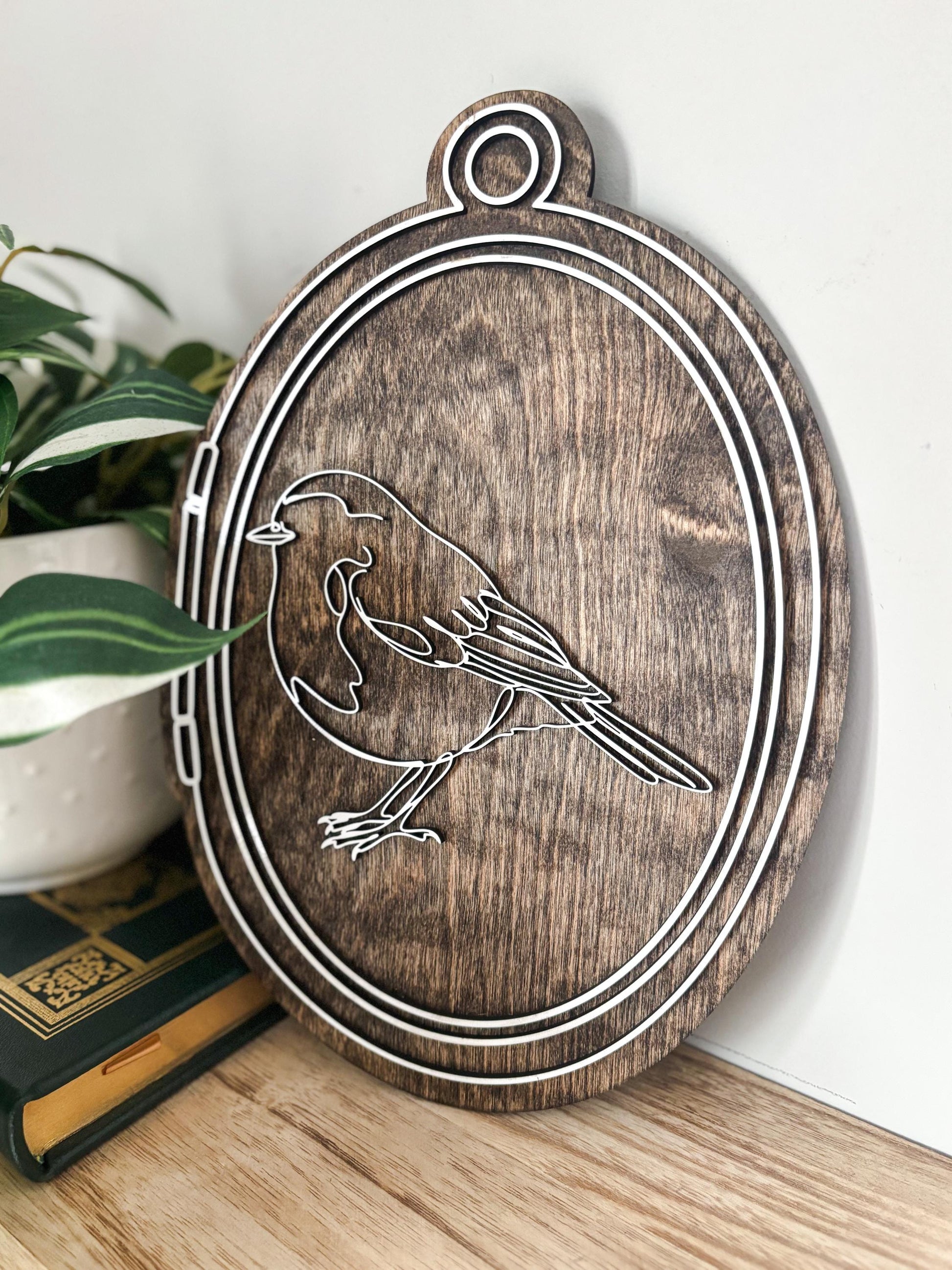 Bird Locket Wall Art, Line Art Bird Wall Decor, Nature Lover Gift, Cottagecore Home Decor