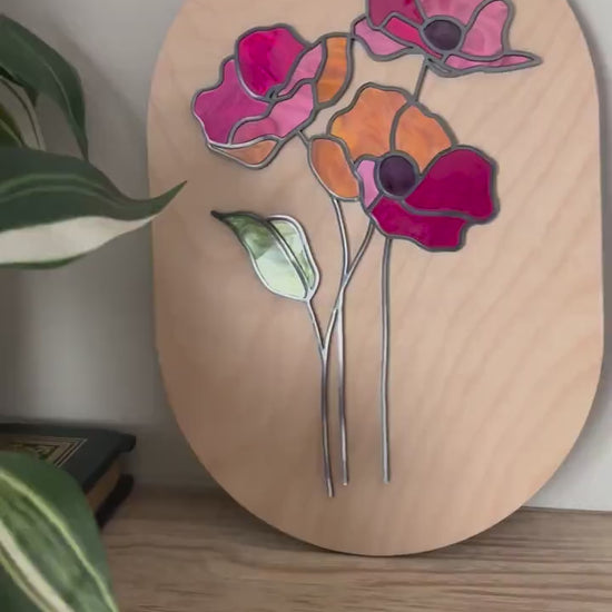 Floral Wall Art, Faux Stained Glass Style Flower Decor, Botanical Wall Decor, Cottagecore Wall Art, Boho Home Decor, Nature Inspired Gift