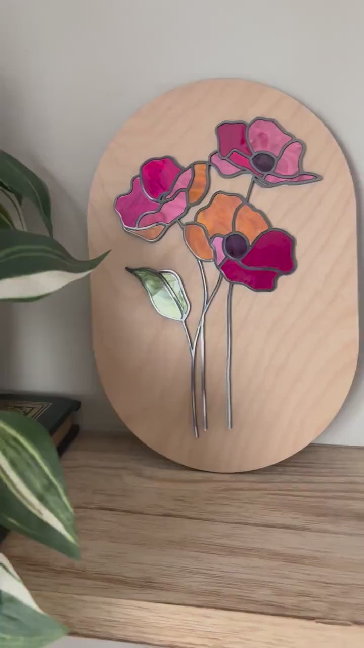 Floral Wall Art, Faux Stained Glass Style Flower Decor, Botanical Wall Decor, Cottagecore Wall Art, Boho Home Decor, Nature Inspired Gift
