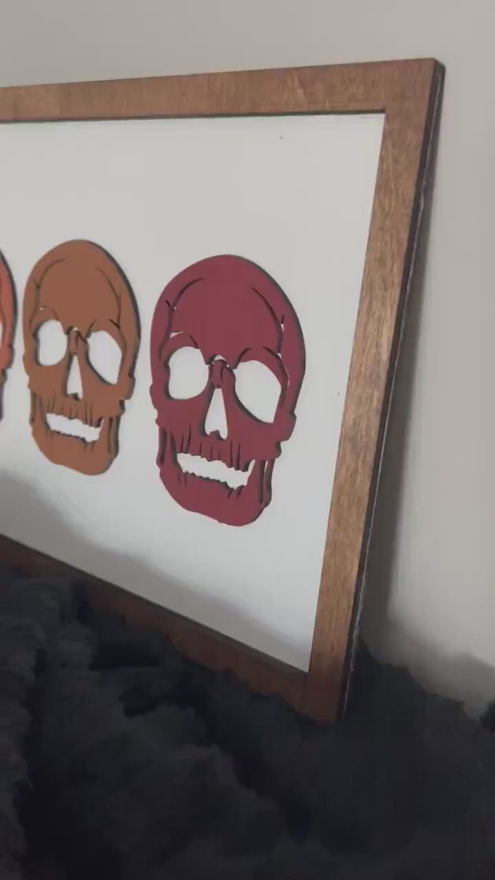 Framed Halloween Skeleton Heads Sign, Modern Halloween Decor, Day of the Dead Decor, Fall Decor, Halloween Sign, Fall Wood Sign