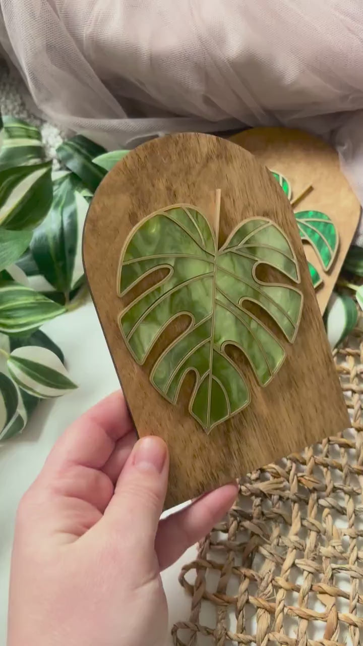 Monstera Mini Plant Shelf Decor, Stained Glass Style Botanical Acrylic Sign, Plant Lover Gift, Greenery Shelf Decor, Cottagecore Home Decor
