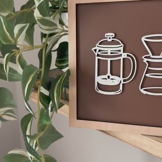 Coffee Bar Decor, Espresso Pour Over Art, Wood Coffee Lover Gift, Minimalist Kitchen Decor, Coffee Station Decor, Modern Coffee Wall Art