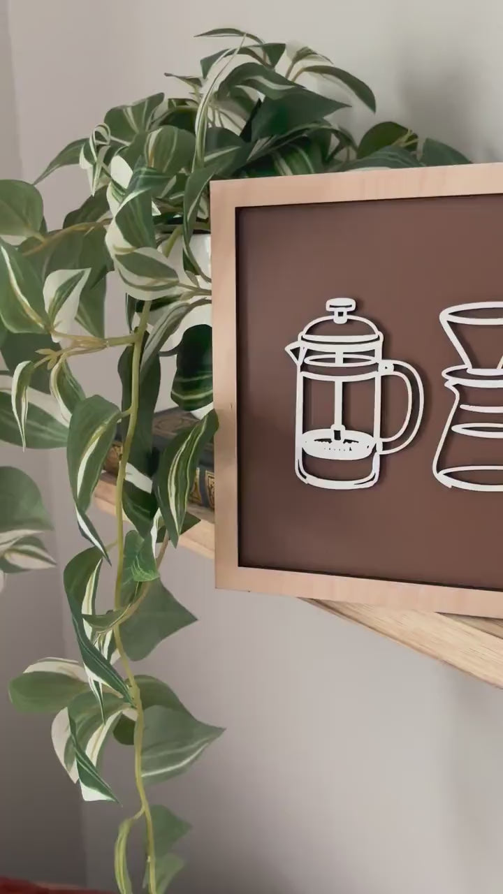 Coffee Bar Decor, Espresso Pour Over Art, Wood Coffee Lover Gift, Minimalist Kitchen Decor, Coffee Station Decor, Modern Coffee Wall Art