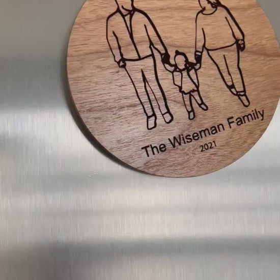 Family Outline Magnet, Art Display Magnet, Personalized Family Magnet, Engraved Wood Magnet, Custom Refrigerator Magnet