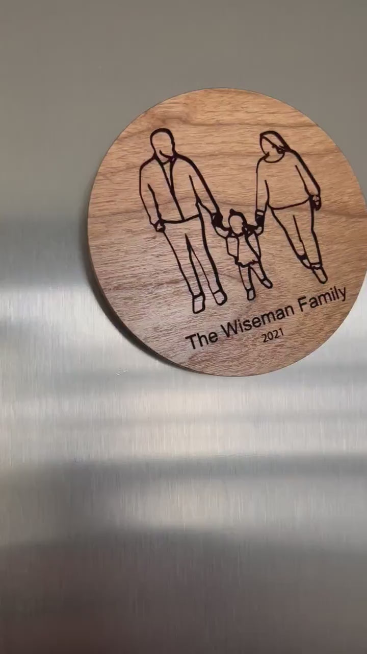 Family Outline Magnet, Art Display Magnet, Personalized Family Magnet, Engraved Wood Magnet, Custom Refrigerator Magnet