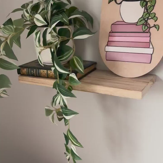 Book Stack Wall Art with Plant, Book Lover Gift, Reader Decor, Literary Wall Art, Bookish Decor, Plant Lover Gift, Cozy Home Decor