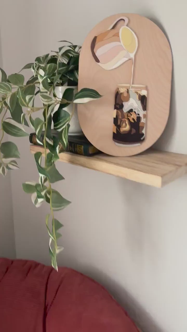 Iced Coffee Wall Art, Hand Painted Laser Cut Color Block Coffee Sign, Hand Painted Wall Decor, Feminine Wall Art, Cozy Boho Home Decor