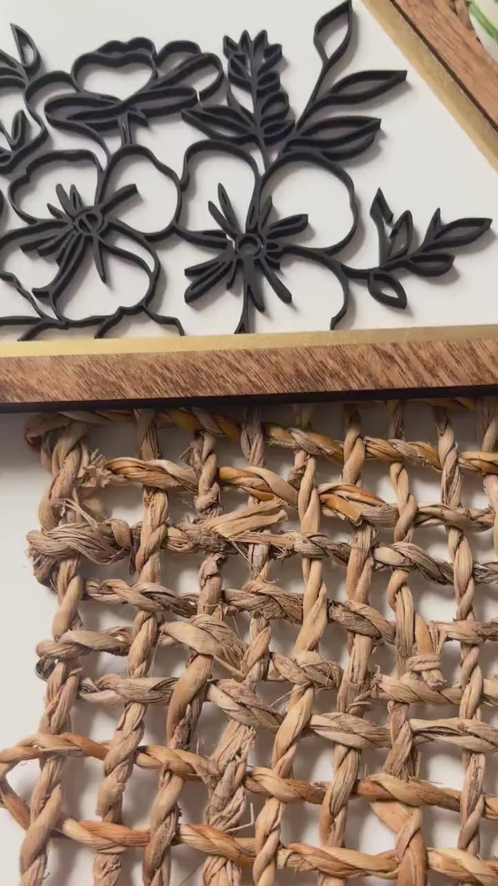 Triangle Floral Wall Art, Geometric Wood Flower Wall Decor, Botanical Line Art Sign, Modern Minimalistic Wall Decor, Floral Home Decor