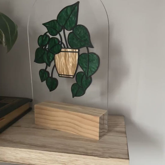 Pothos Plant Shelf Decor, Stained Glass Style Botanical Acrylic Sign, Plant Lover Gift, Greenery Shelf Decor, Cottagecore Home Decor