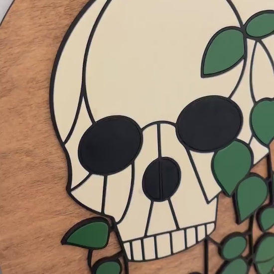 Halloween Skull Sign, Hanging Planter Skeleton Decor, Day of the Dead Home Decor, Fall Decor, Halloween Sign, Fall Wood Sign