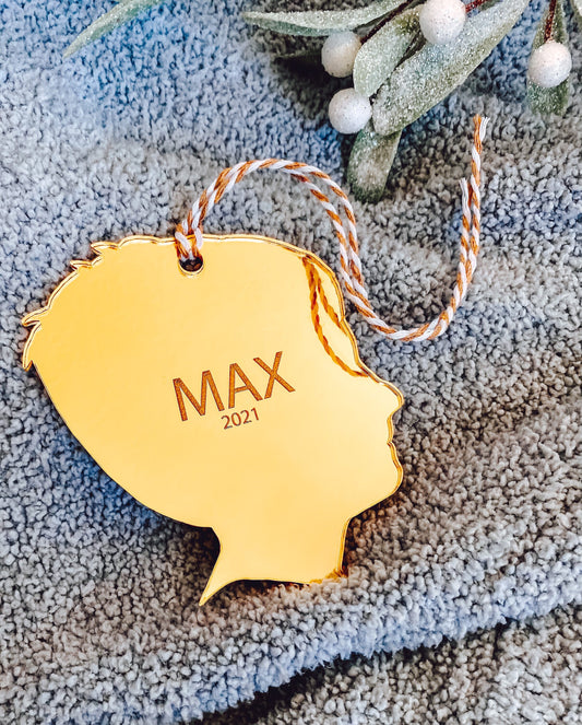 Custom Silhouette Ornament, Gold Acrylic Christmas Ornament, Custom Ornament Baby, Christmas Ornaments Personalized, Gifts for Parents