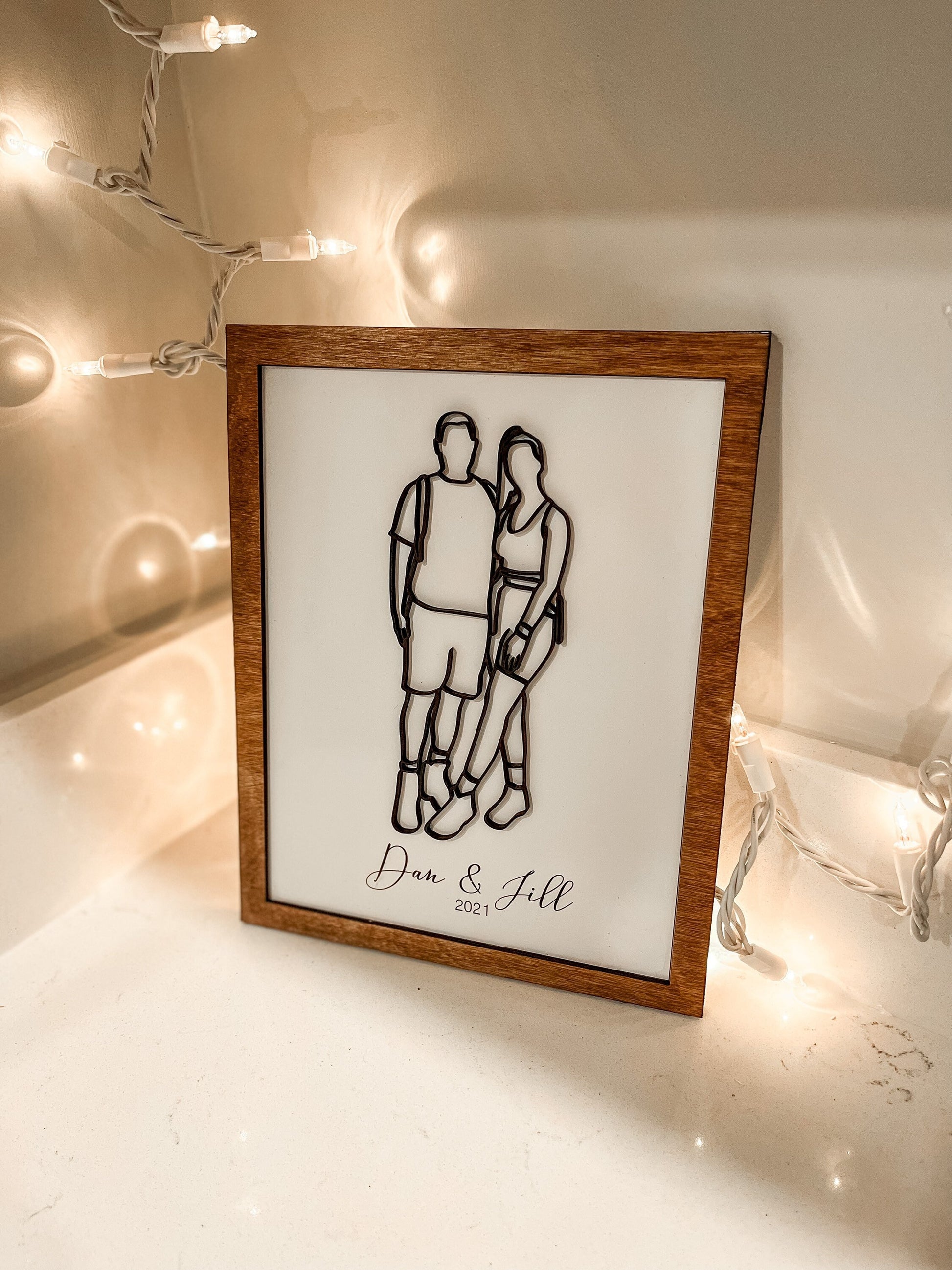 Family Portrait Line Drawing, Custom Baby Picture, Laser Cut Couple Portrait, Custom Wood Sign, Outlined Photo, Gift for Valentine's Day