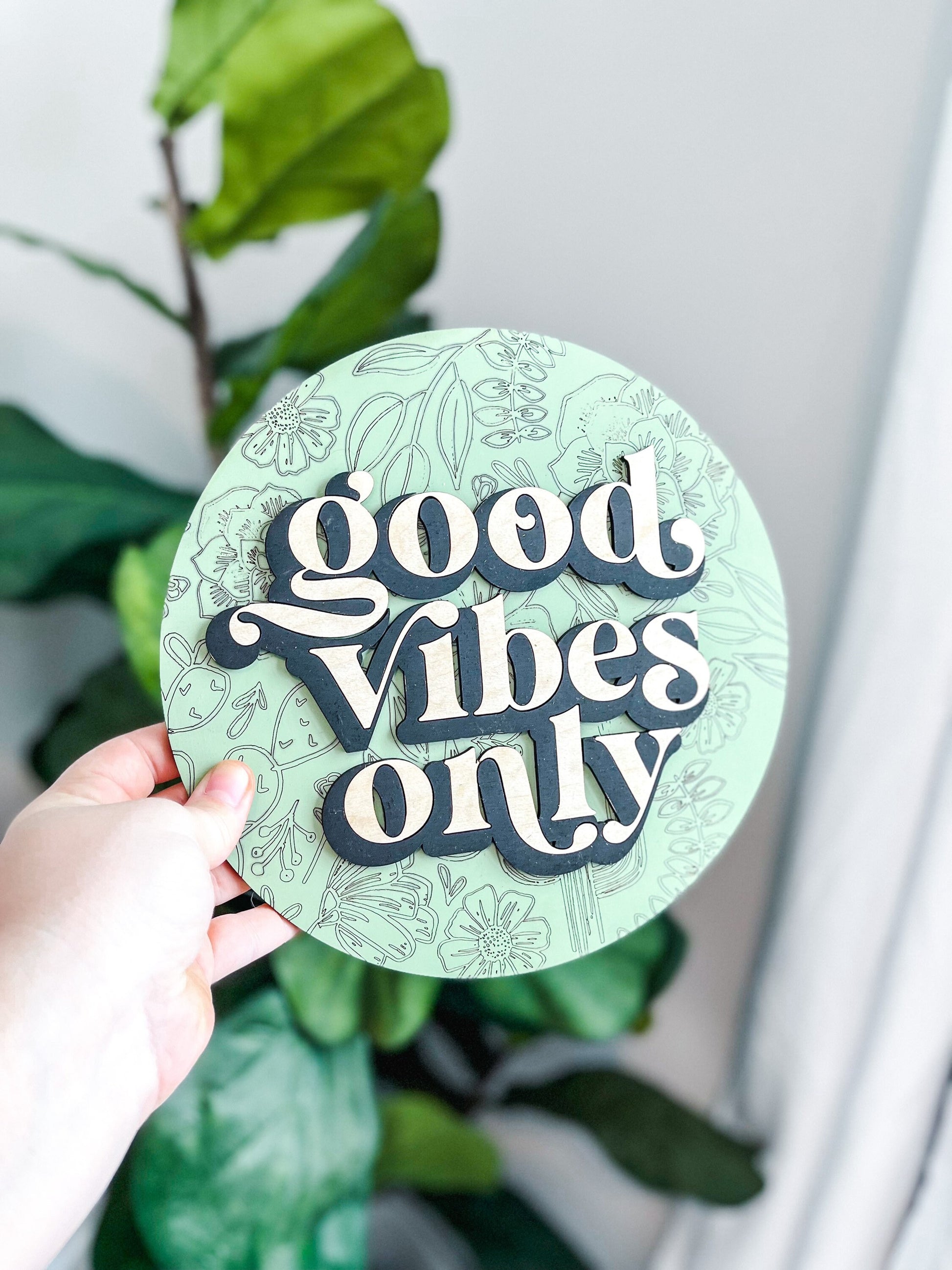 Good Vibes Only Sign, Baby Name Sign, Boho Wall Hanging, Floral Wall Art, Nursery Wall Decor, Boho Wall Art, Laser Engraved