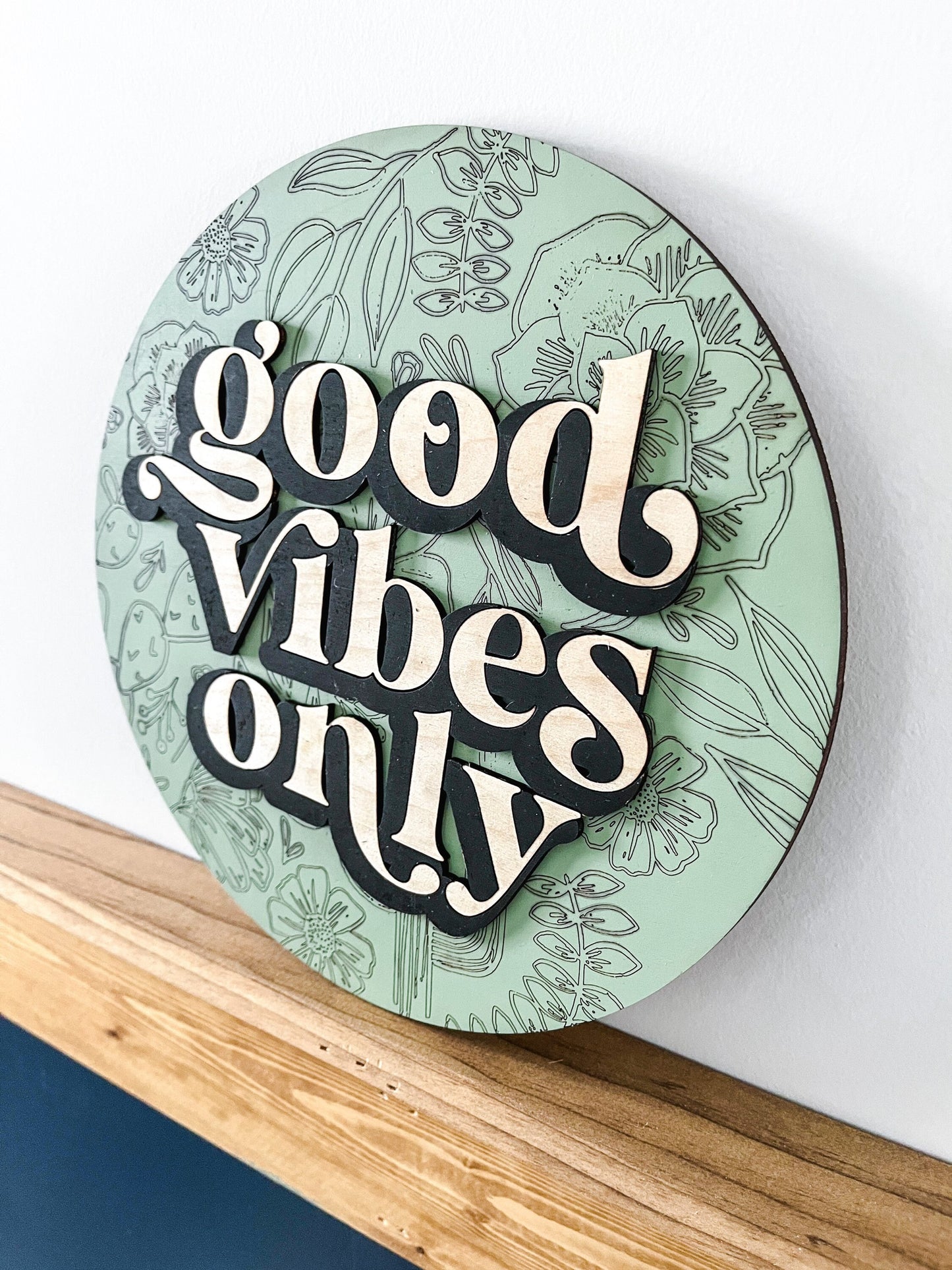 Good Vibes Only Sign, Baby Name Sign, Boho Wall Hanging, Floral Wall Art, Nursery Wall Decor, Boho Wall Art, Laser Engraved