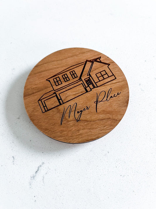 Home Outline Magnet, New House Magnet, Personalized Family Magnet, Engraved Wood Magnet, Custom Refrigerator Magnet