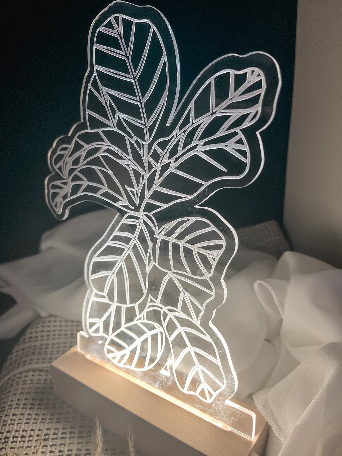Boho Prayer Plant Floral Acrylic Led Lamp, 3D Night Light Plant Lover, Modern Led Lights, Modern Boho, Minimalist, Laser Cut Decor