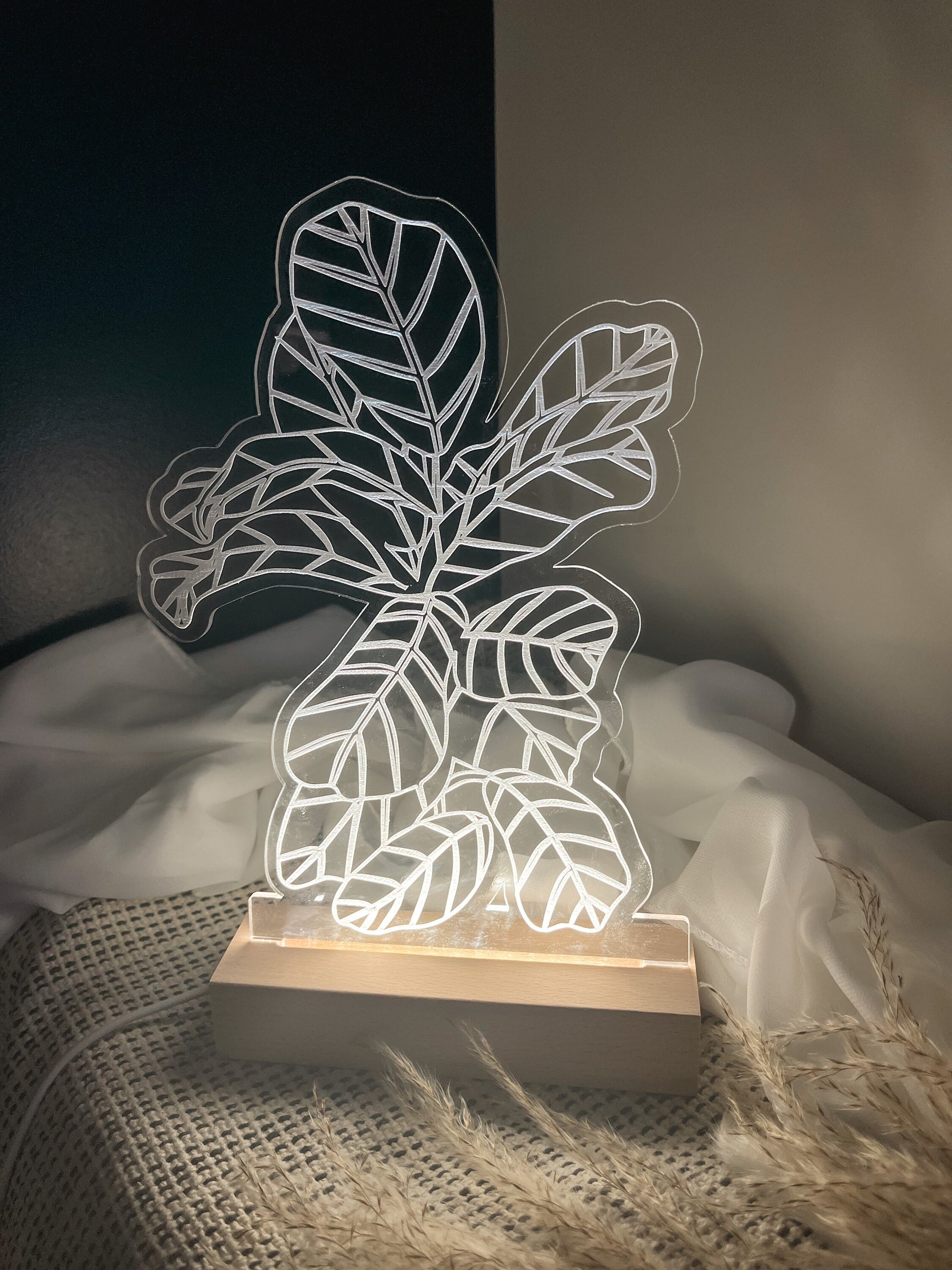 Boho Prayer Plant Floral Acrylic Led Lamp, 3D Night Light Plant Lover, Modern Led Lights, Modern Boho, Minimalist, Laser Cut Decor
