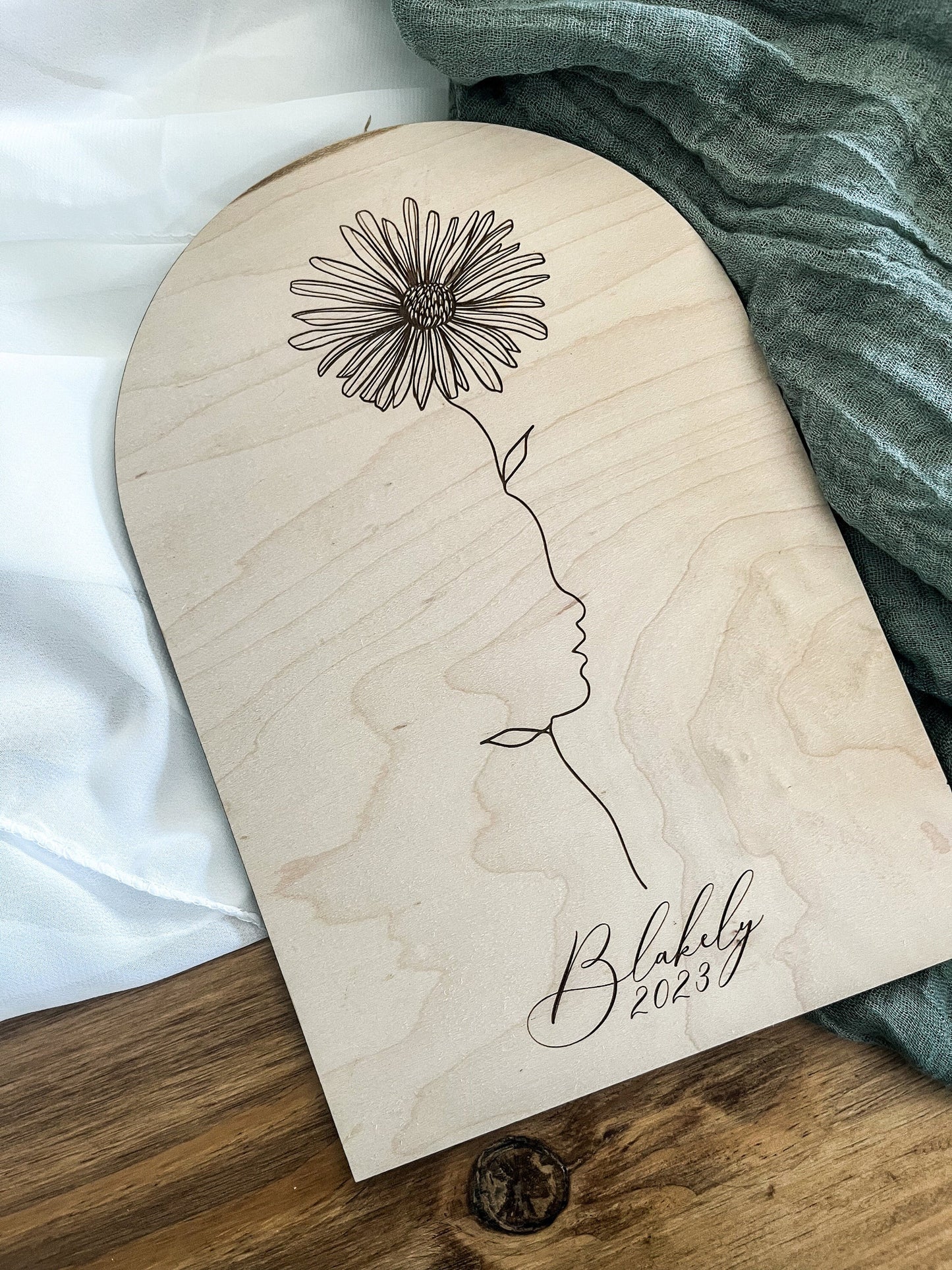 Custom Silhouette Birth Month Flower Wall Art, Mother's Day Gift, Modern Floral Sign, Handmade Wood and Acrylic Sign, Arch Home Decor