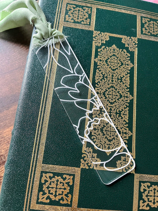 Floral Acrylic Bookmark, Line Drawing for Book Lover, Funny Bookmark Gift, Laser Engraved Wood Bookmark